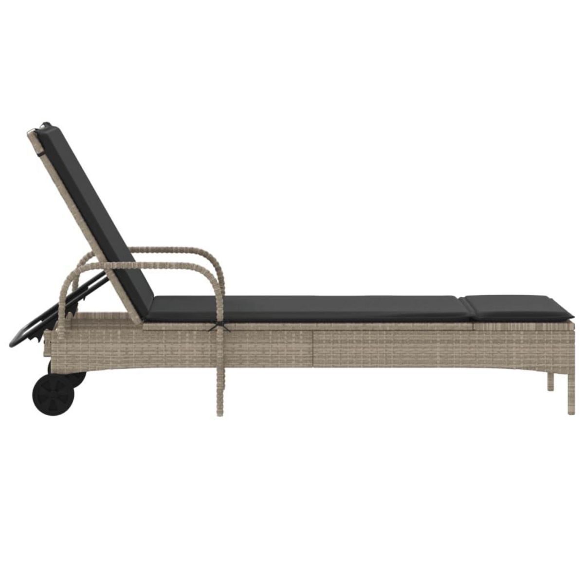 VIDAXL Chaise longue avec roues et coussins gris clair resine tressee