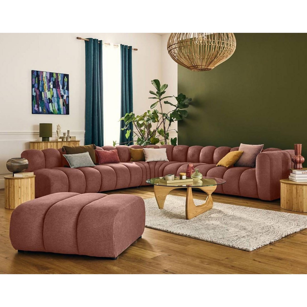 LISA DESIGN Debbie - canapé modulable d'angle gauche 5 places en tissu texturé