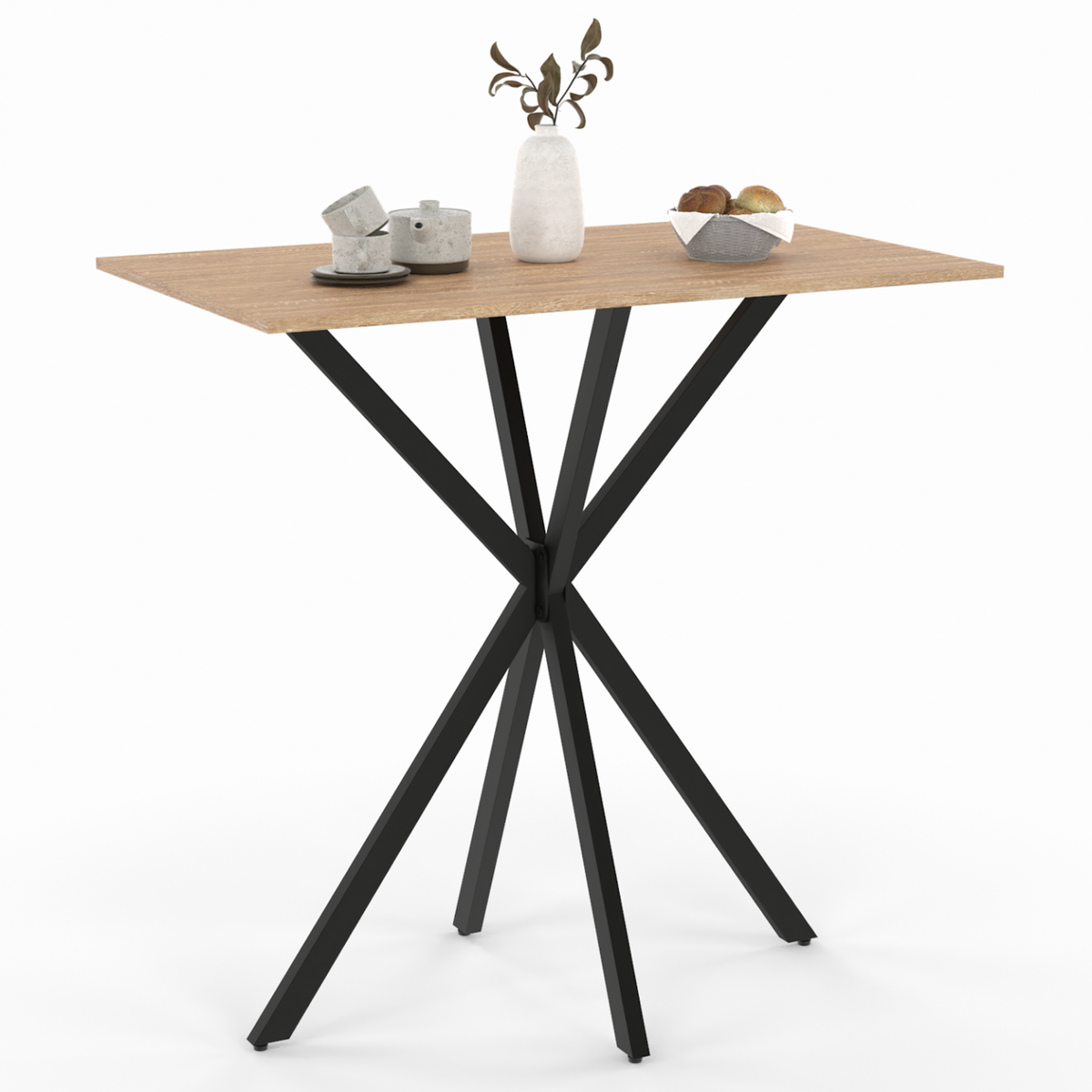 ID MARKET Table haute de bar rectangulaire ALIX pied araignée bois et noir 100 cm