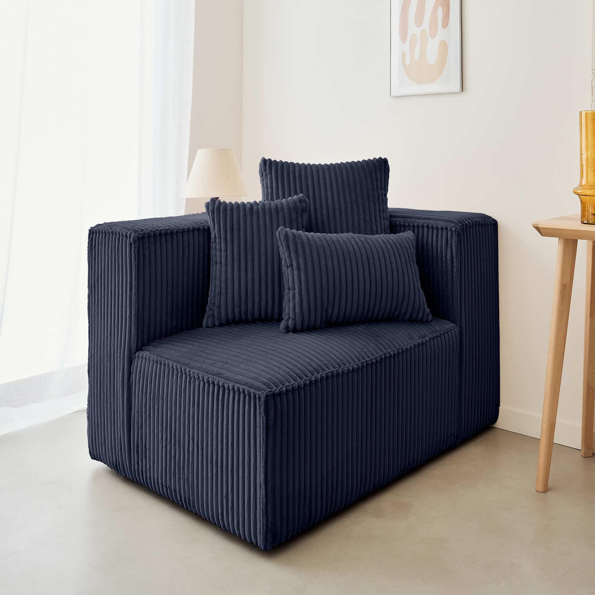 Voir la diapositive 1 : LISA DESIGN Colombine - module d'assise droit - en velours côtelé grosses côtes