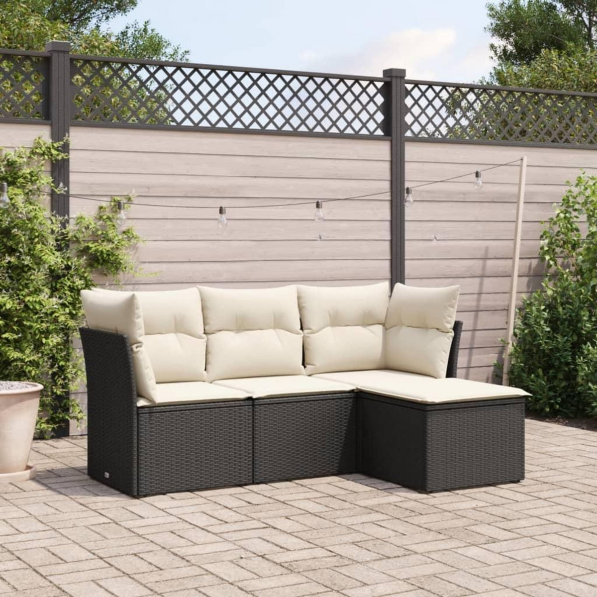 VIDAXL Salon de jardin 4 pcs avec coussins noir resine tressee