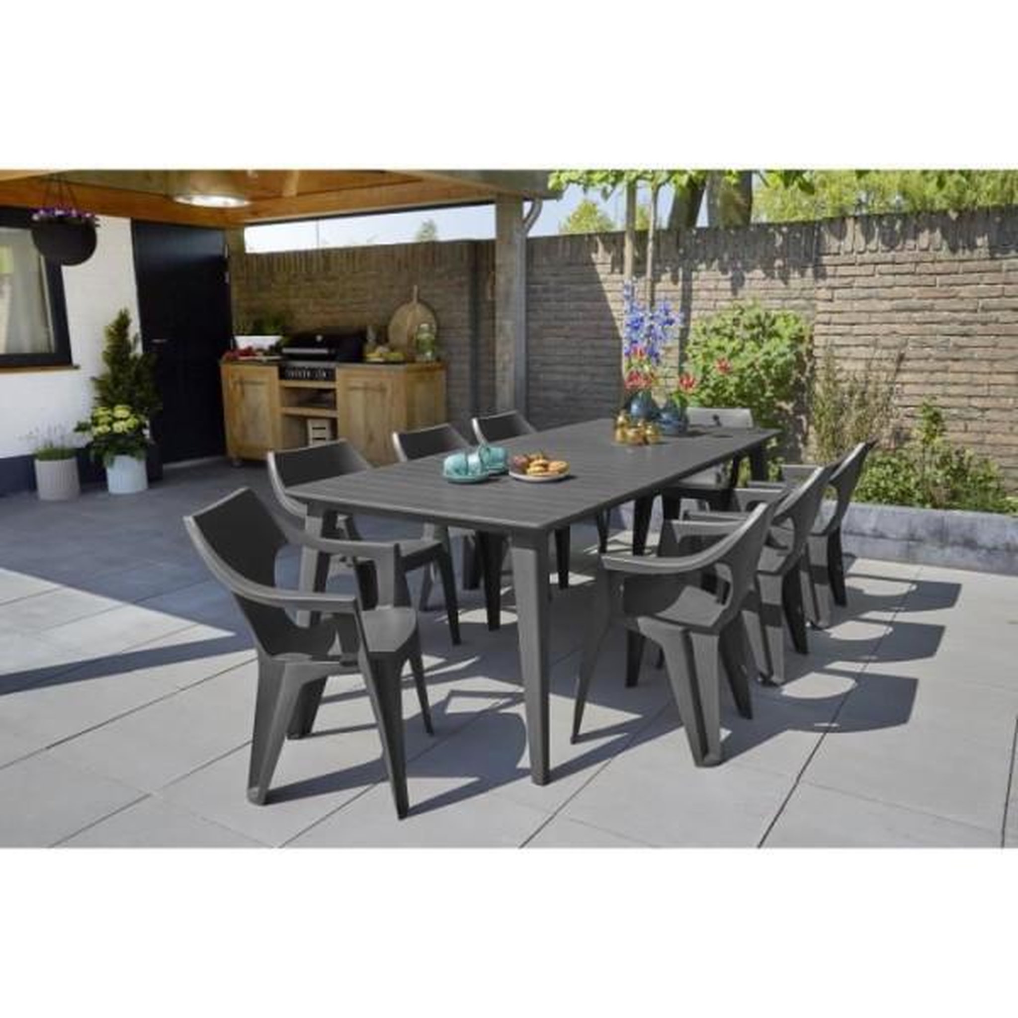 Voir la diapositive 2 : ALLIBERT by KETER Table de jardin - rectangulaire - gris graphite - en résine - 8 a 10 personnes - Lima - Allibert by KETER