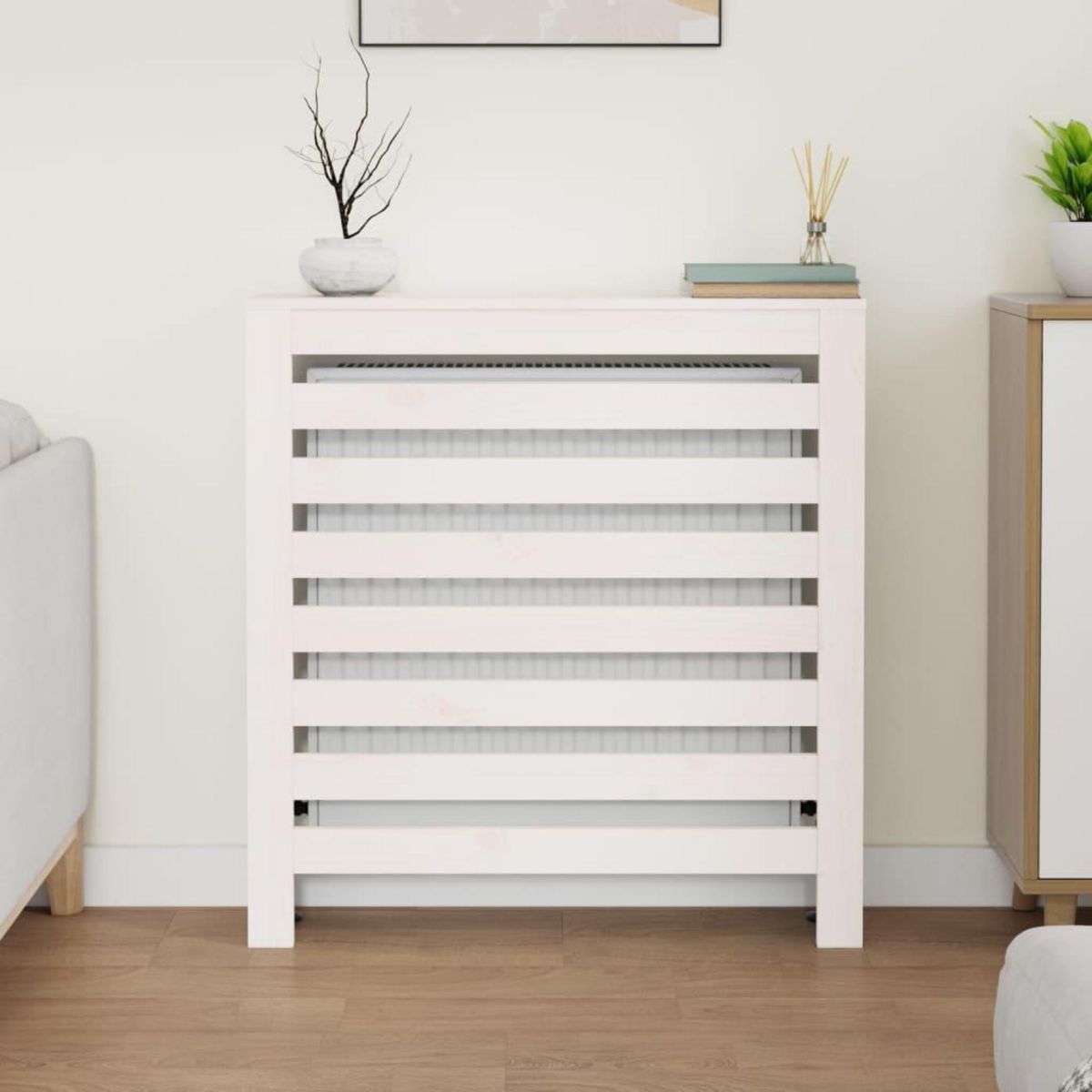 VIDAXL Cache-radiateur Blanc 79,5x19x84 cm Bois massif de pin
