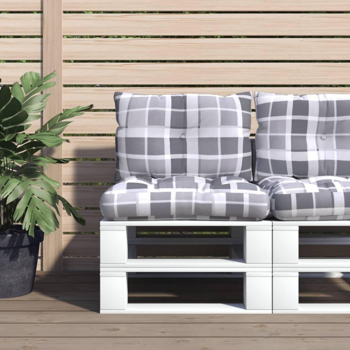 VIDAXL Coussins de palette lot de 2 motif a carreaux gris tissu