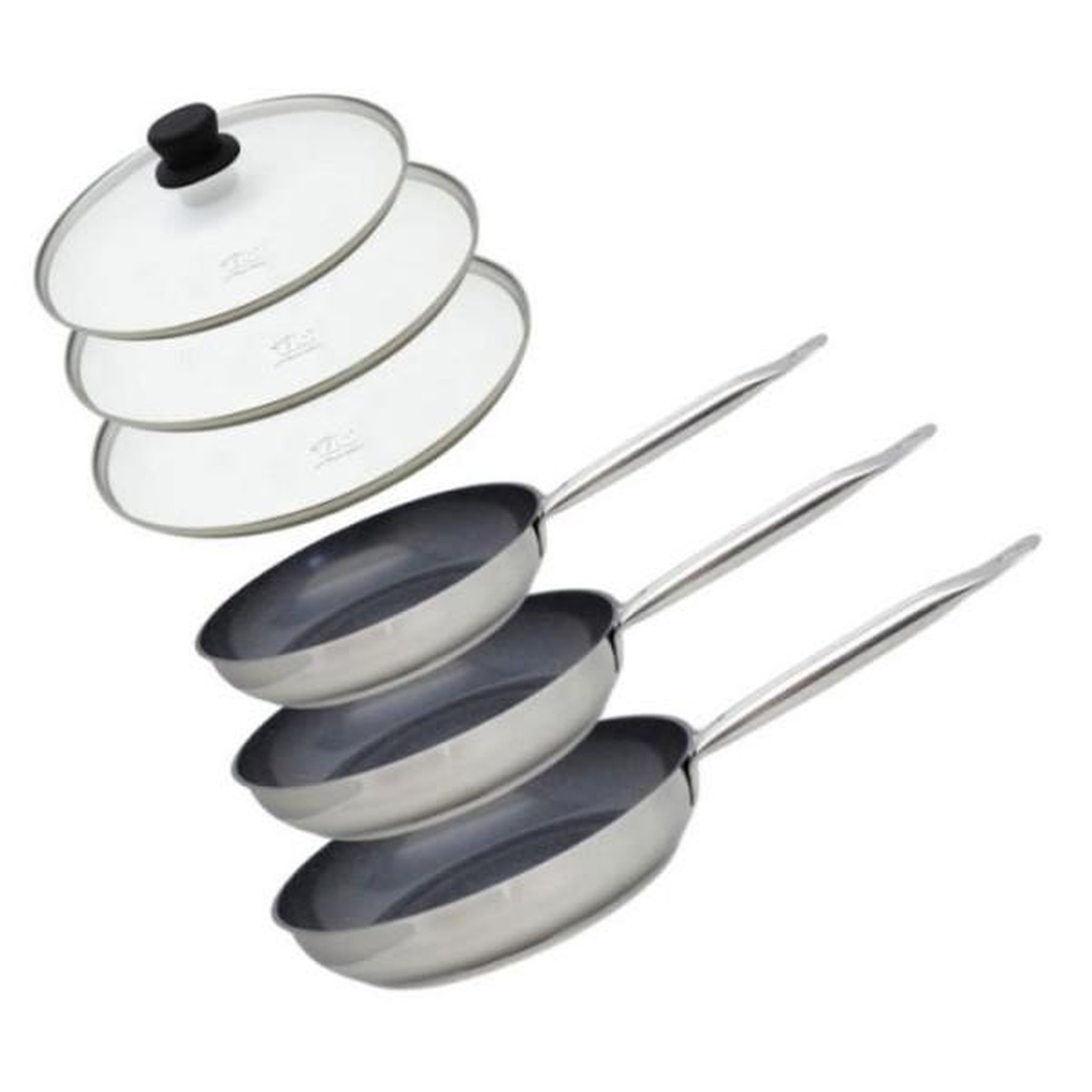 ELO Set de 3 poeles a induction avec couvercles en verre - elo - professional - inox 18/10 elodur - ø 24-28 et 32 cm