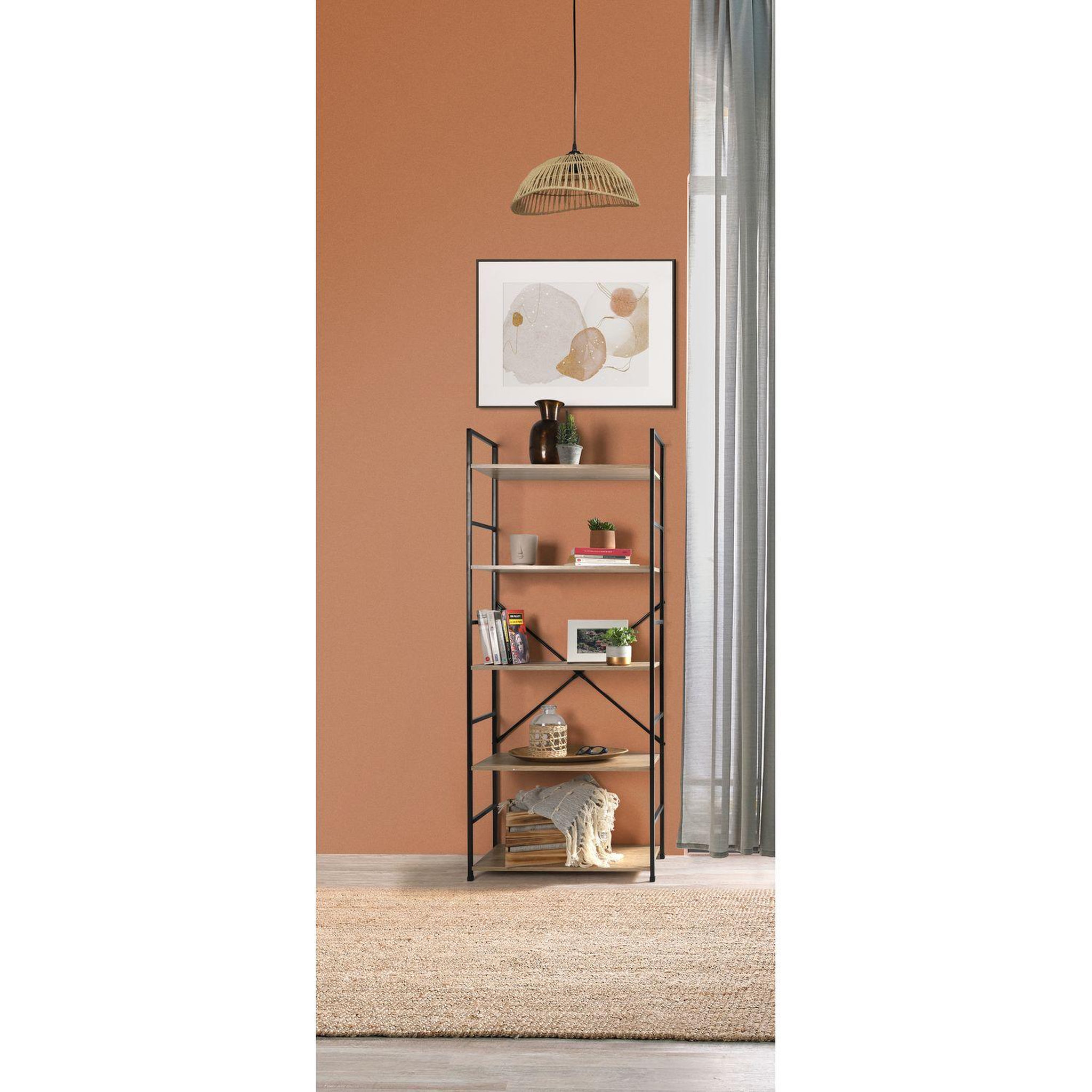 Voir la diapositive 2 : TOILINUX Etagère droite large 5 niveaux colorado h.48 en métal et mdf - beige et noir