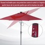 OUTSUNNY Parasol lumineux octogonal inclinable Ø 2,75 x 2,33 m parasol LED solaire métal polyester haute densité 180 g/m² bordeaux