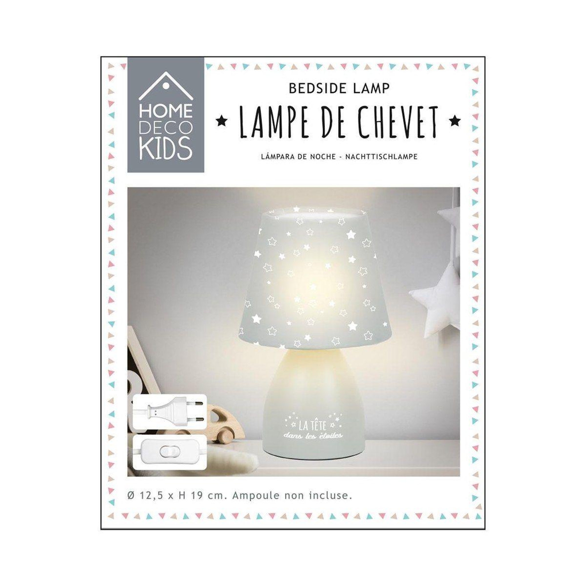 Voir la diapositive 4 : HOME DECO KIDS Lampe de chevet enfant  étoiles  19cm gris
