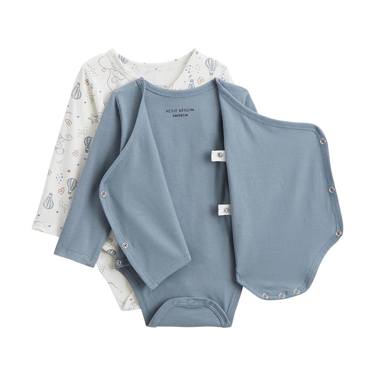 Petit Béguin Lot de 2 bodies bébé manches longues ouverture croisée Rêverie