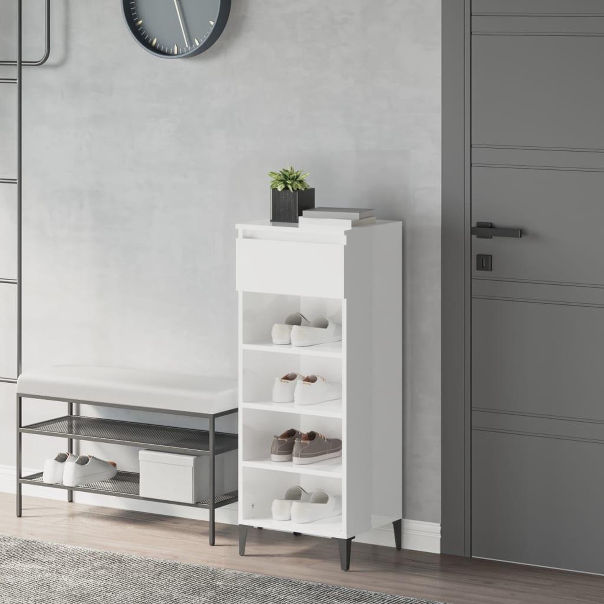 Voir la diapositive 1 : VIDAXL Etagere a chaussures Blanc brillant 40x36x105cm Bois ingenierie