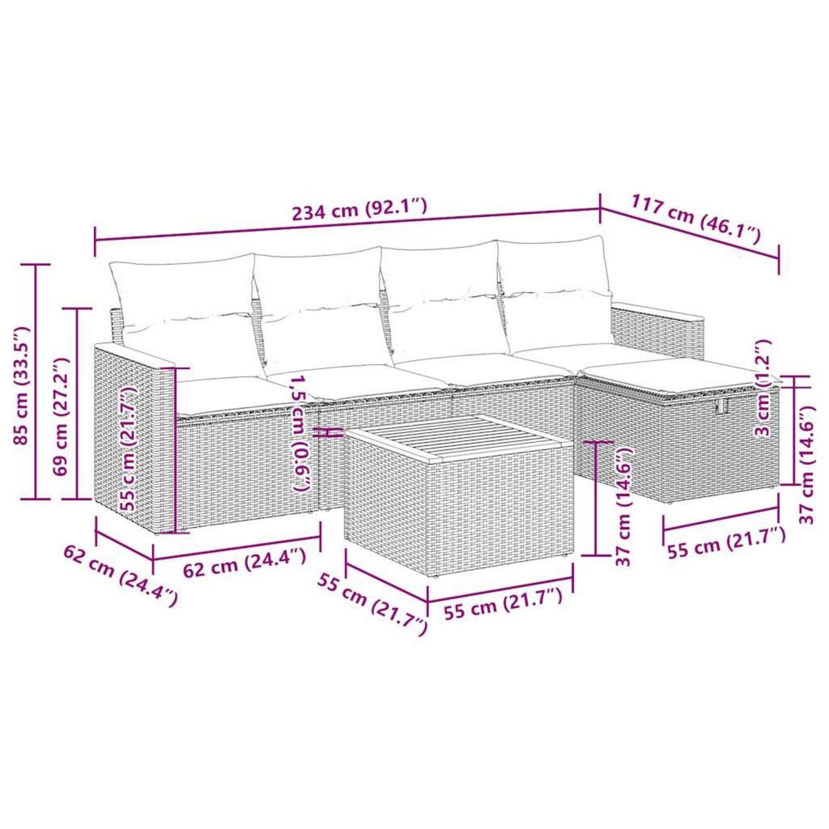 VIDAXL Salon de jardin avec coussins 6 pcs beige resine tressee