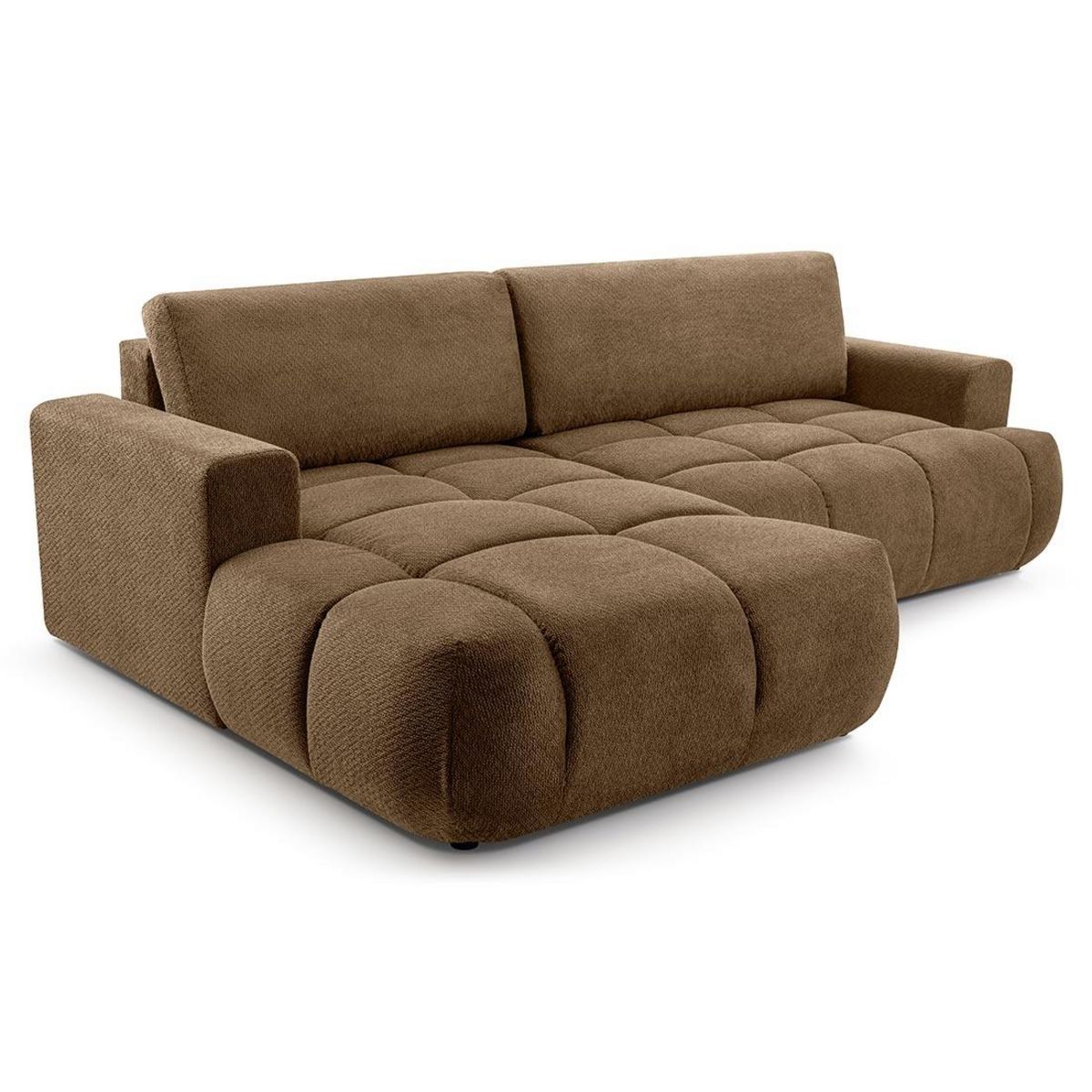 BEST MOBILIER Leonie - canapé d'angle gauche 4 places convertible avec coffre en velours texturé