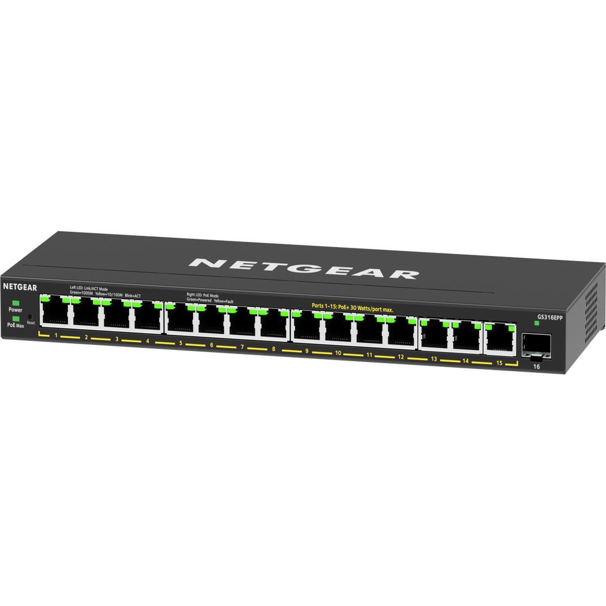 Voir la diapositive 3 : Netgear Switch réseau Netgear GS316EPP - Managed - 15 ports PoE+ 231W