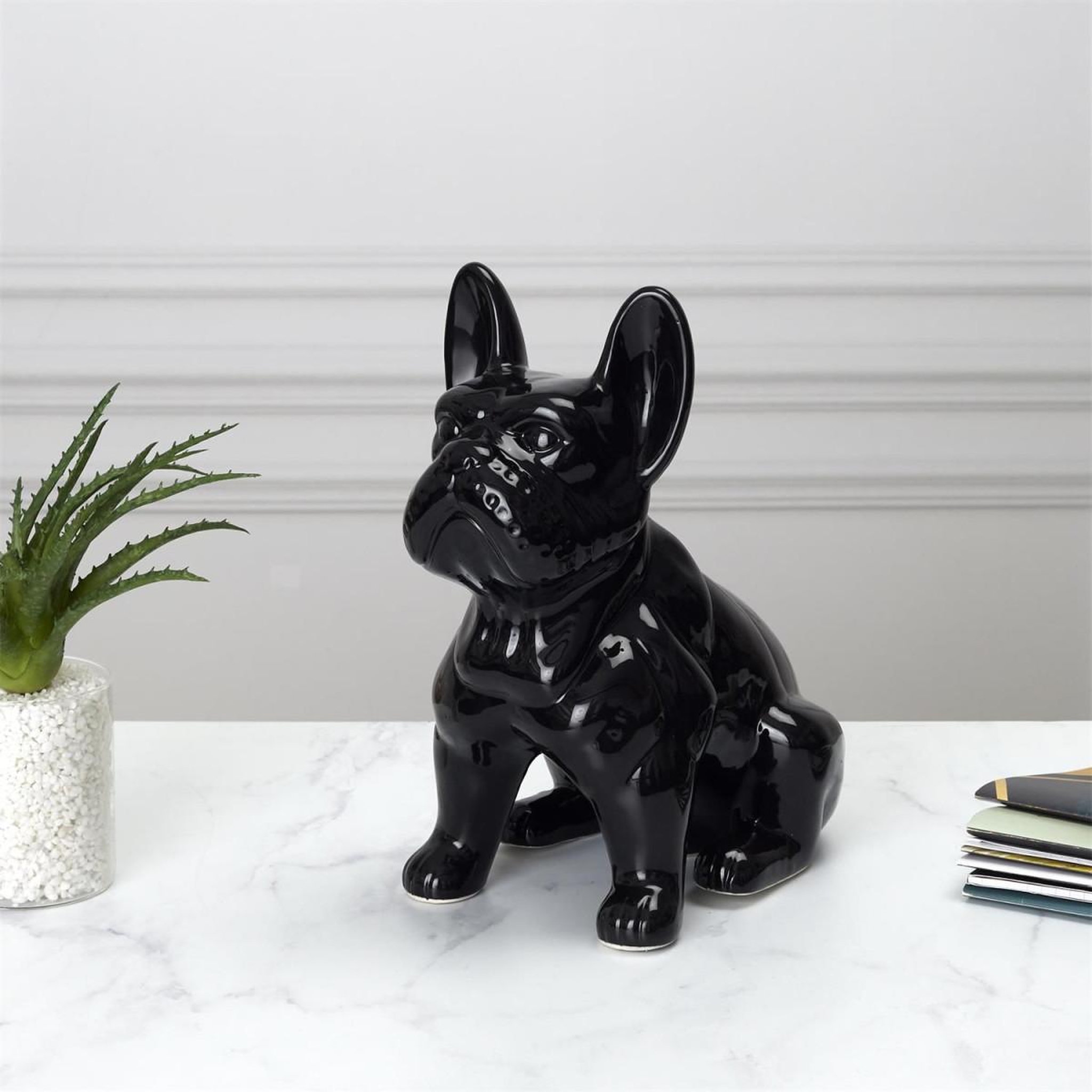 Voir la diapositive 3 : The Home Deco Factory Statuette Déco en Céramique  Bulldog  20cm Noir