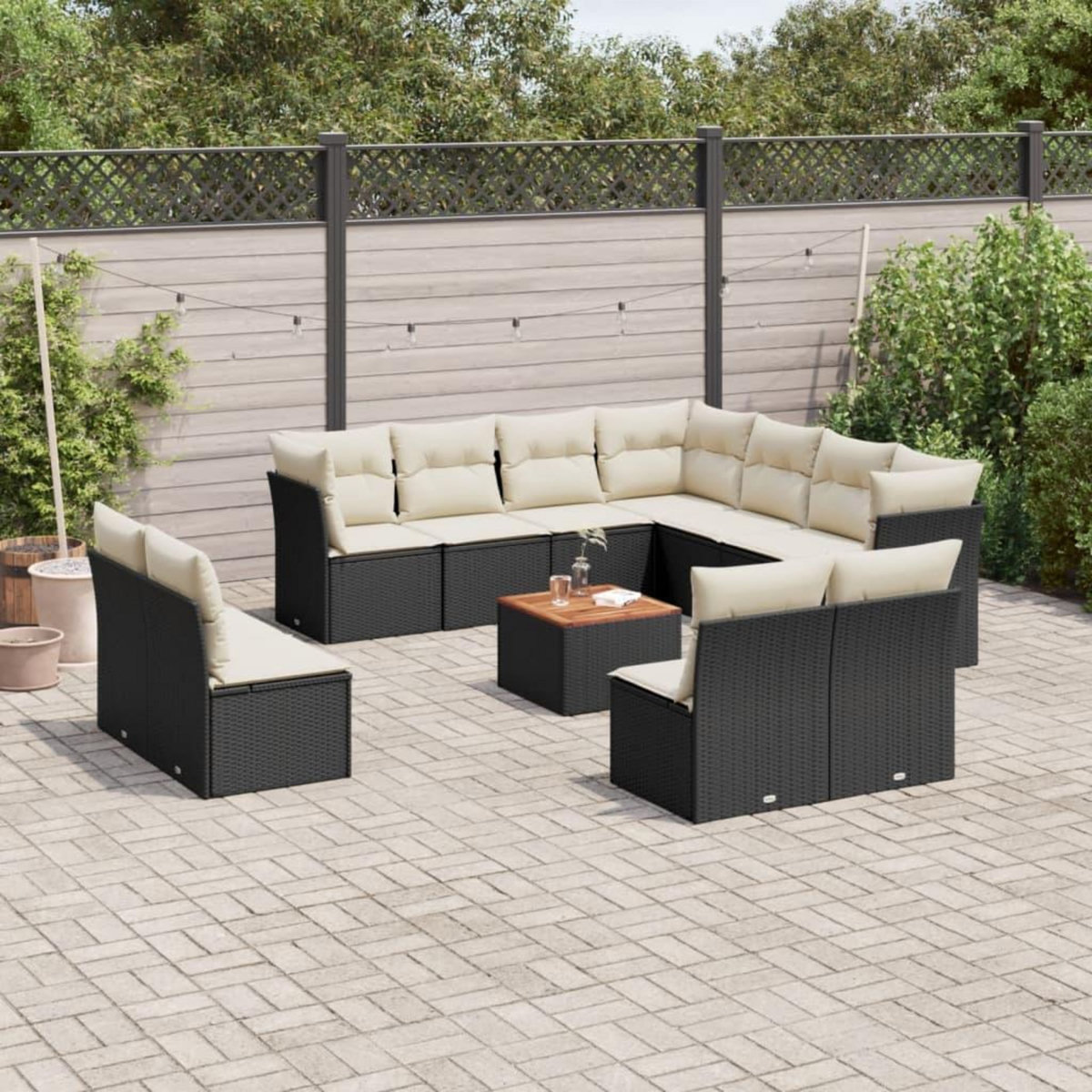 VIDAXL Salon de jardin 12 pcs avec coussins noir resine tressee