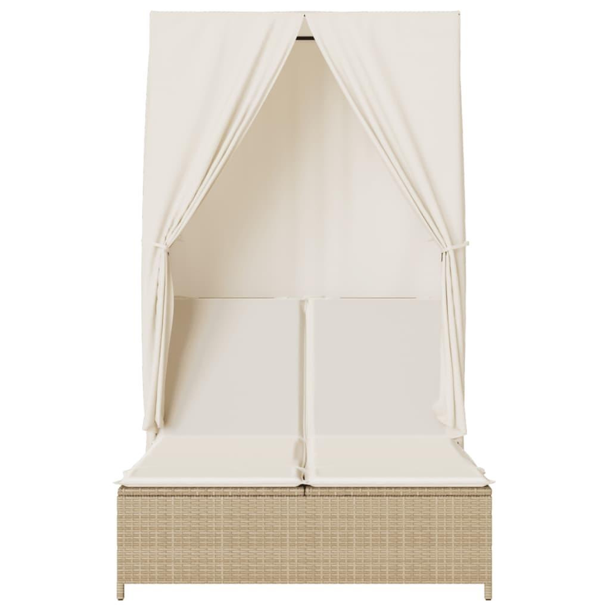Voir la diapositive 4 : VIDAXL Chaise longue double avec toit et rideaux beige resine tressee