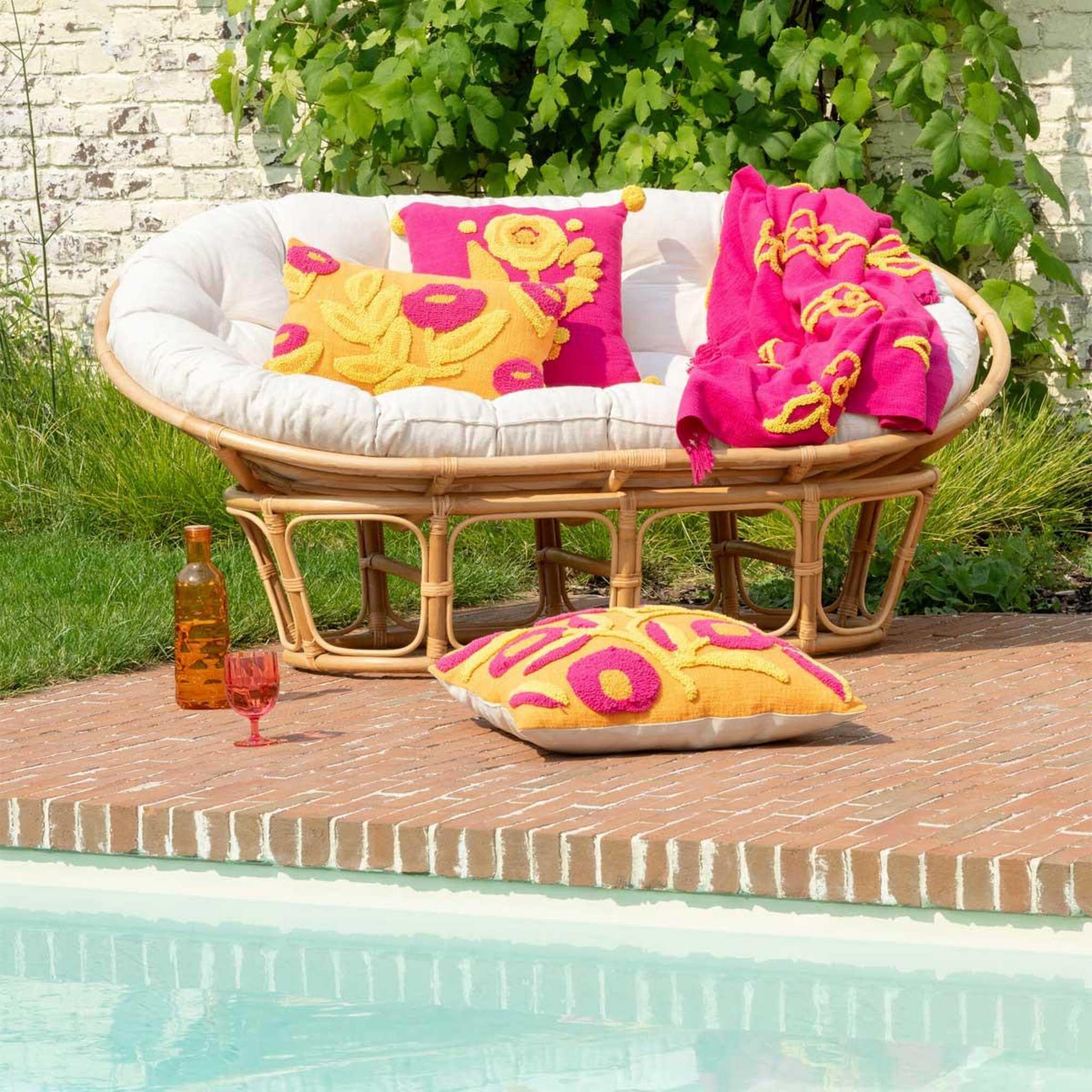 Voir la diapositive 3 : J-LINE Plaid fleur en coton  levi  130x180cm rose
