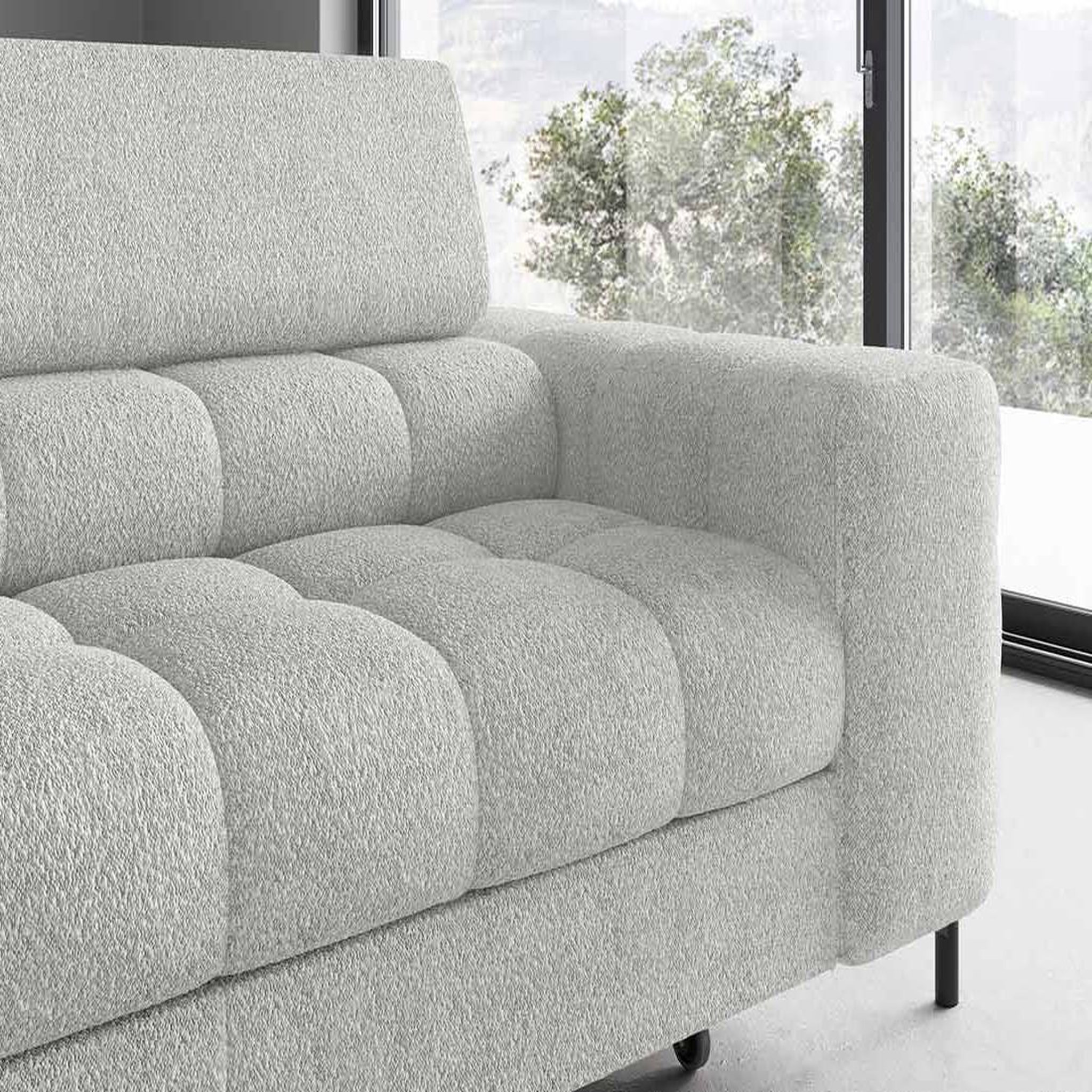 Voir la diapositive 6 : BEST MOBILIER Elisa - canapé d'angle gauche 5 places convertible avec coffre et têtières réglables en tissu bouclette