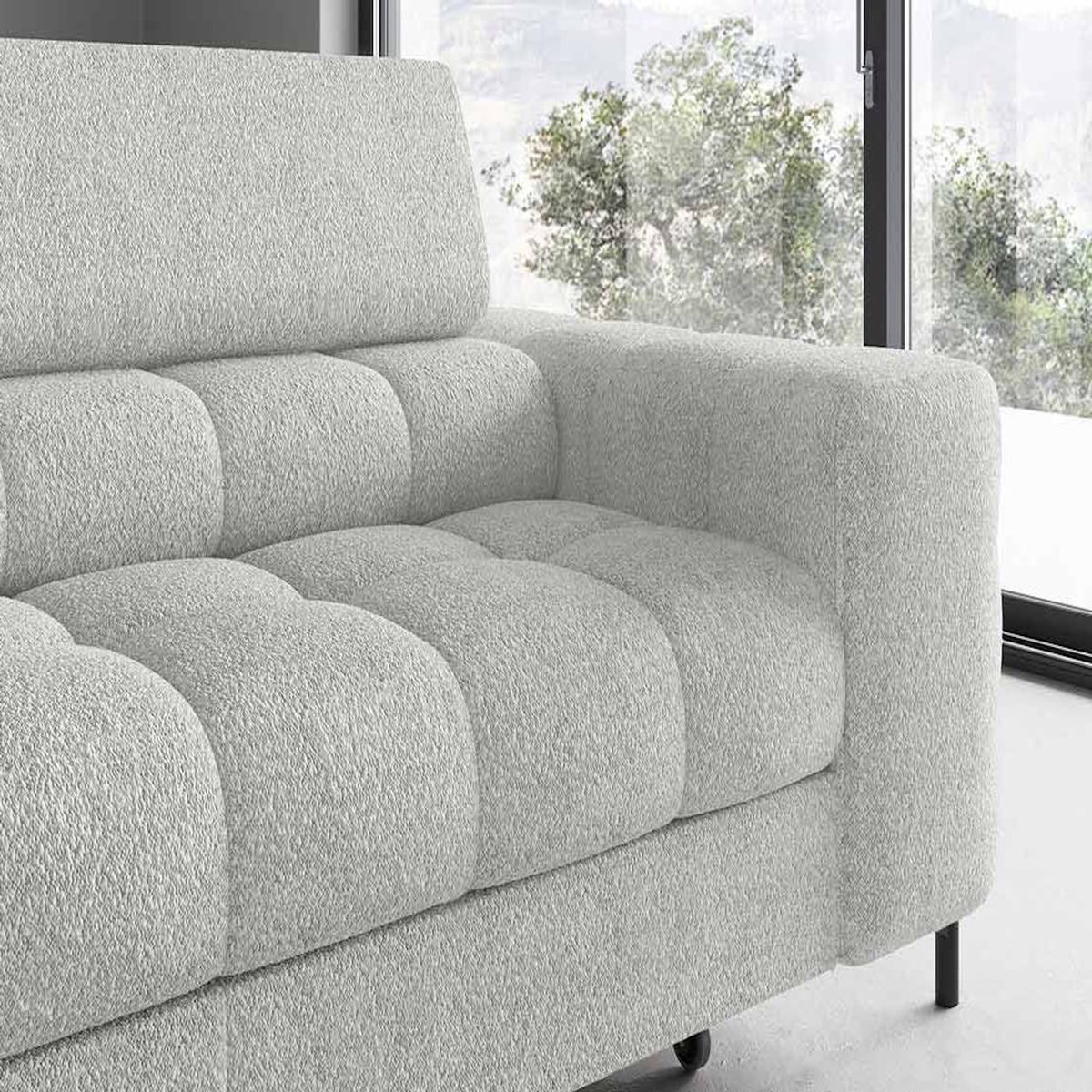 BEST MOBILIER Elisa - canapé d'angle gauche 5 places convertible avec coffre et têtières réglables en tissu bouclette