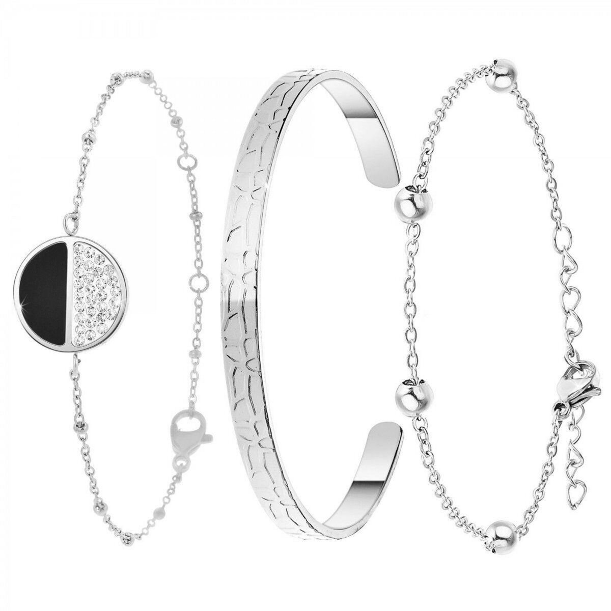 SC CRYSTAL Lot de 3 bracelets SC Crystal en Acier Rhodié argenté orné de cristaux scintillants