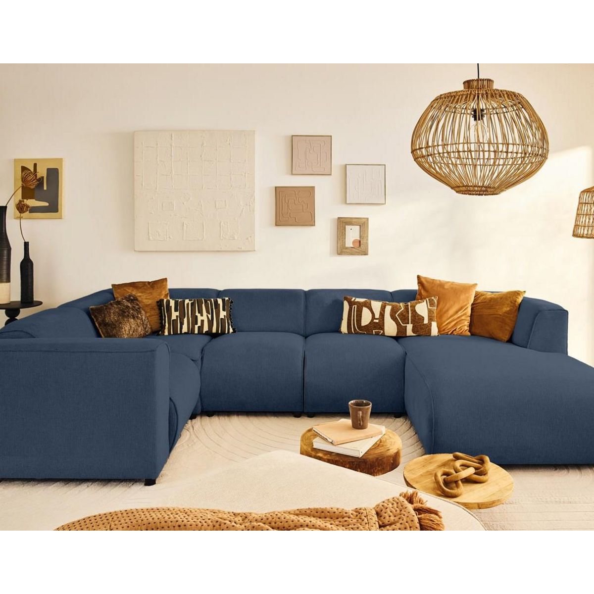 LISA DESIGN Suaro - canapé modulable panoramique d'angle gauche 7 places en tissu texturé