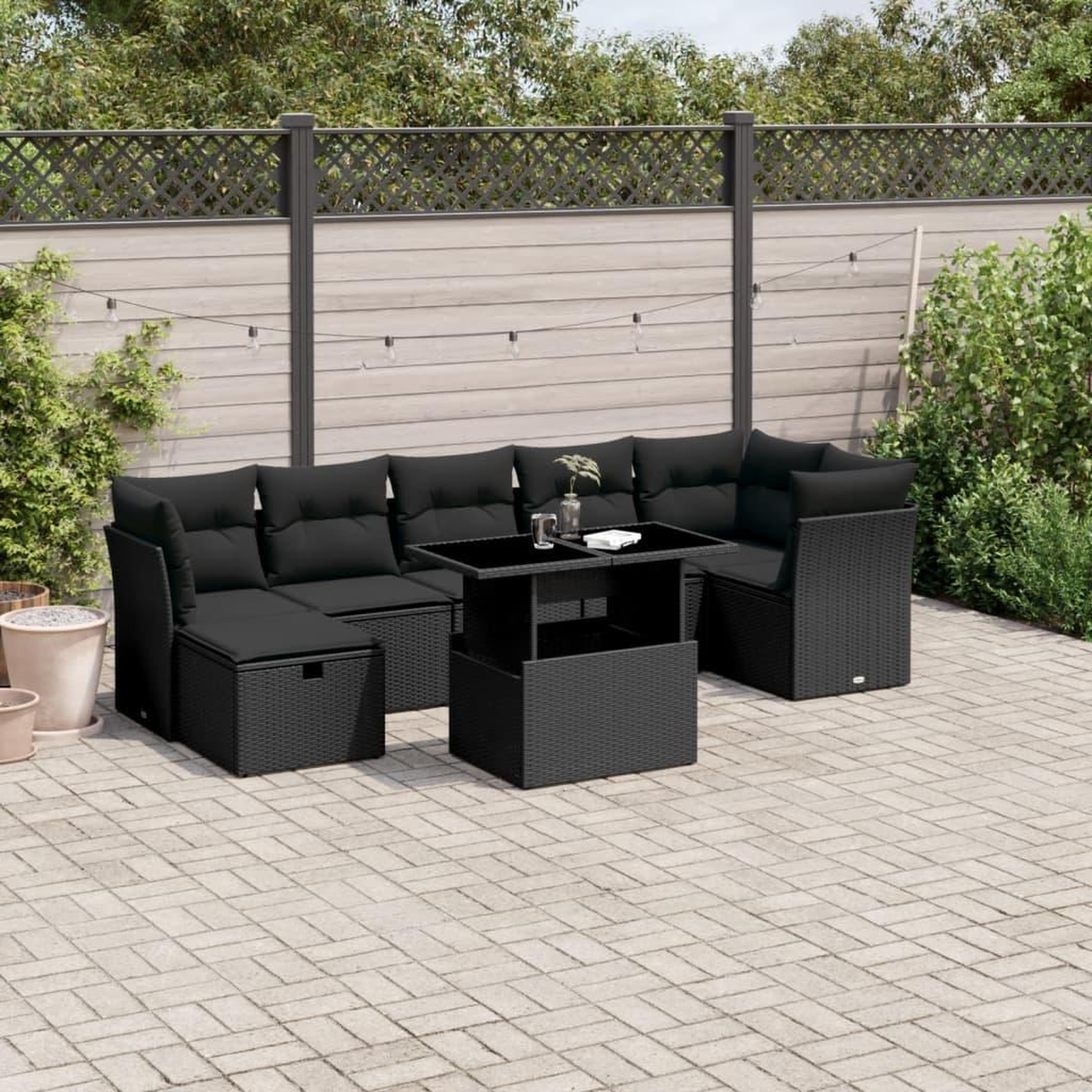 VIDAXL Salon de jardin 8 pcs avec coussins noir resine tressee
