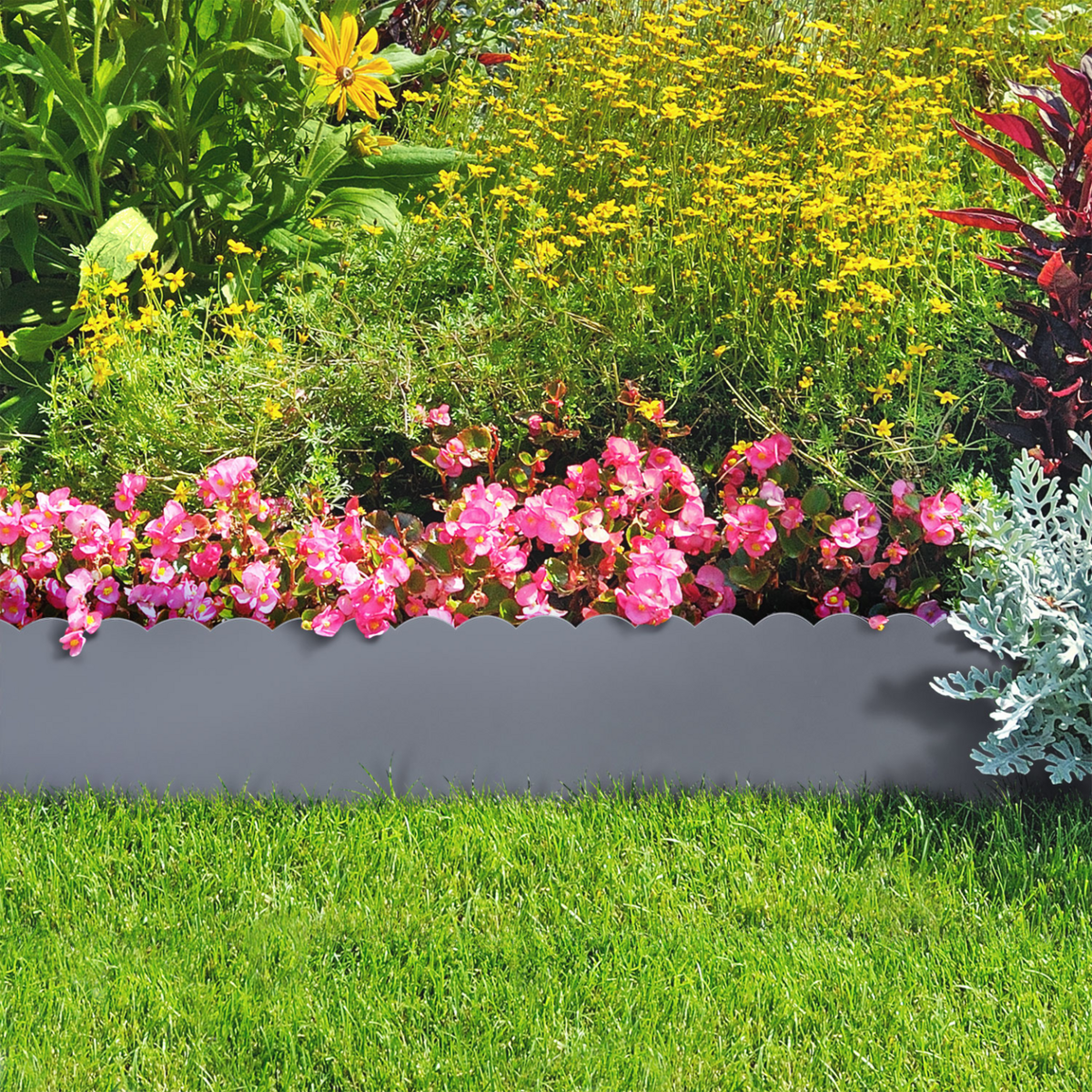 ID MARKET Bordurette de jardin x5 acier gris anthracite vague flexible L. 5 x H. 0.16 M