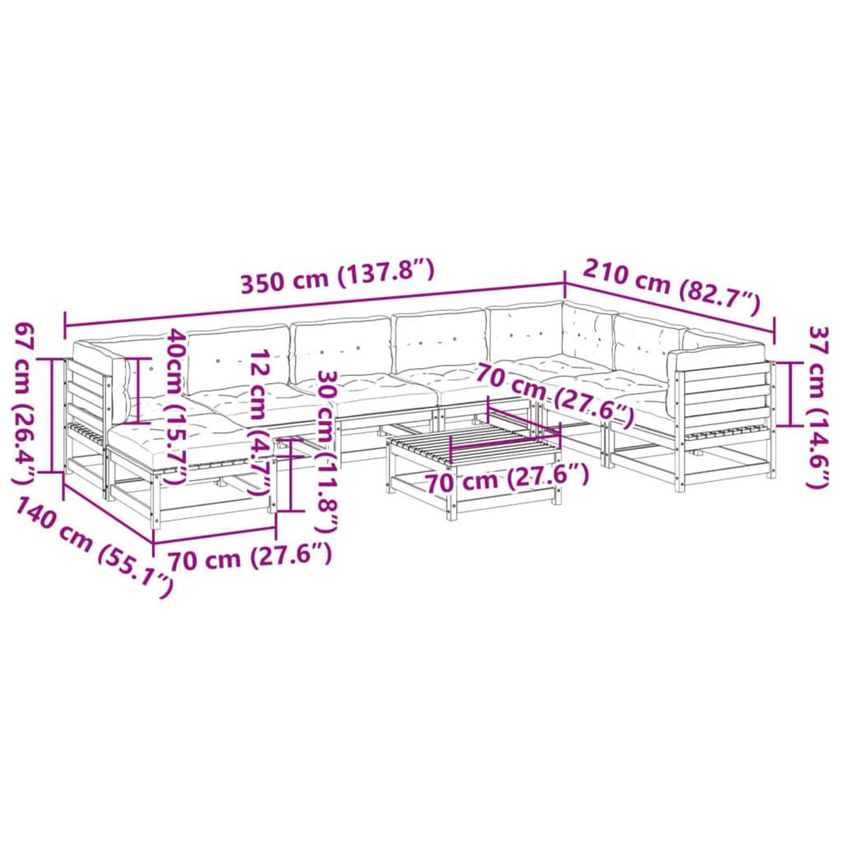 VIDAXL Salon de jardin 9 pcs avec coussins sapin de douglas solide