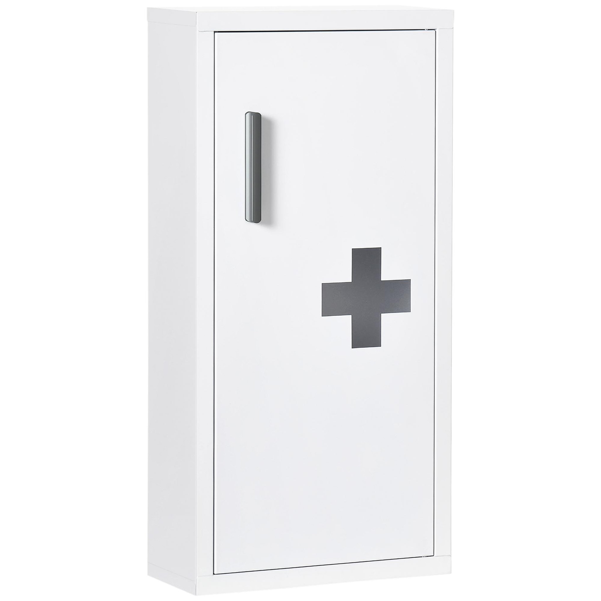 KLEANKIN Armoire à pharmacie 2 étagères 3 niveaux dim. 30l x 12l x 60h cm logo croix transparent acier blanc