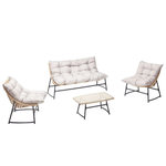 CONCEPT USINE Salon de jardin bas 4 places en résine rotin & acier GUAHANA