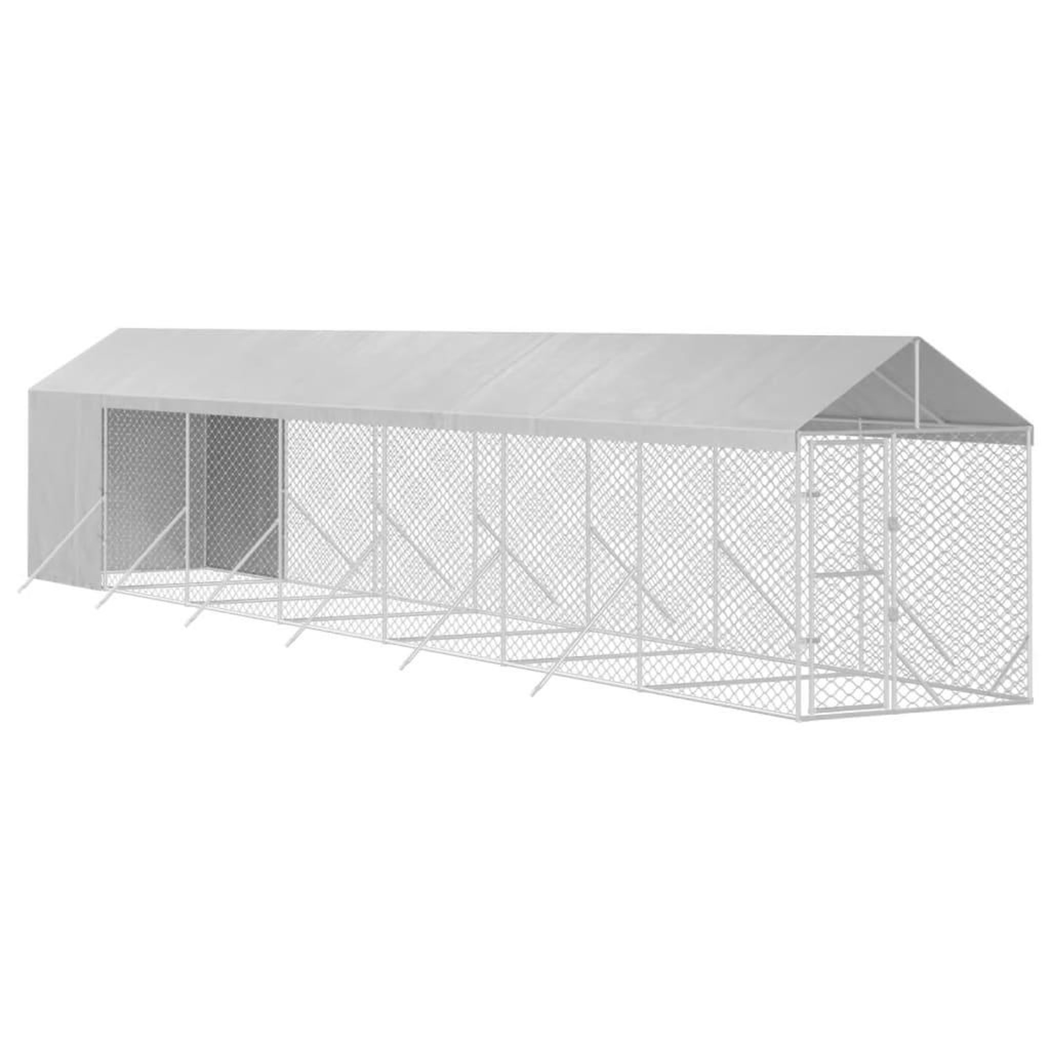 Voir la diapositive 3 : VIDAXL Chenil d'exterieur pour chiens avec toit argente 2x14x2,5 m