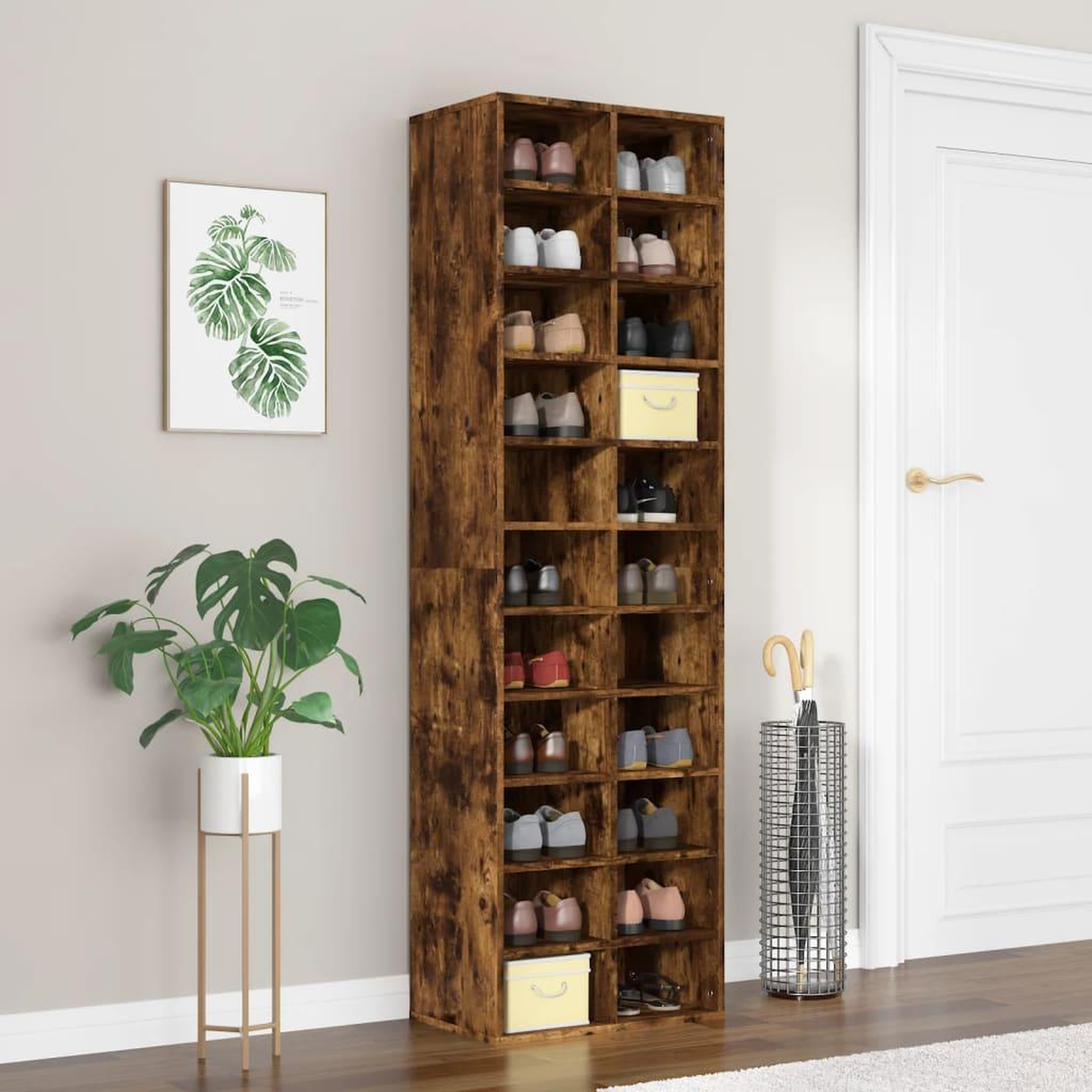 Voir la diapositive 1 : VIDAXL Meuble a chaussures Chene fume 54x34x183 cm Bois d'ingenierie