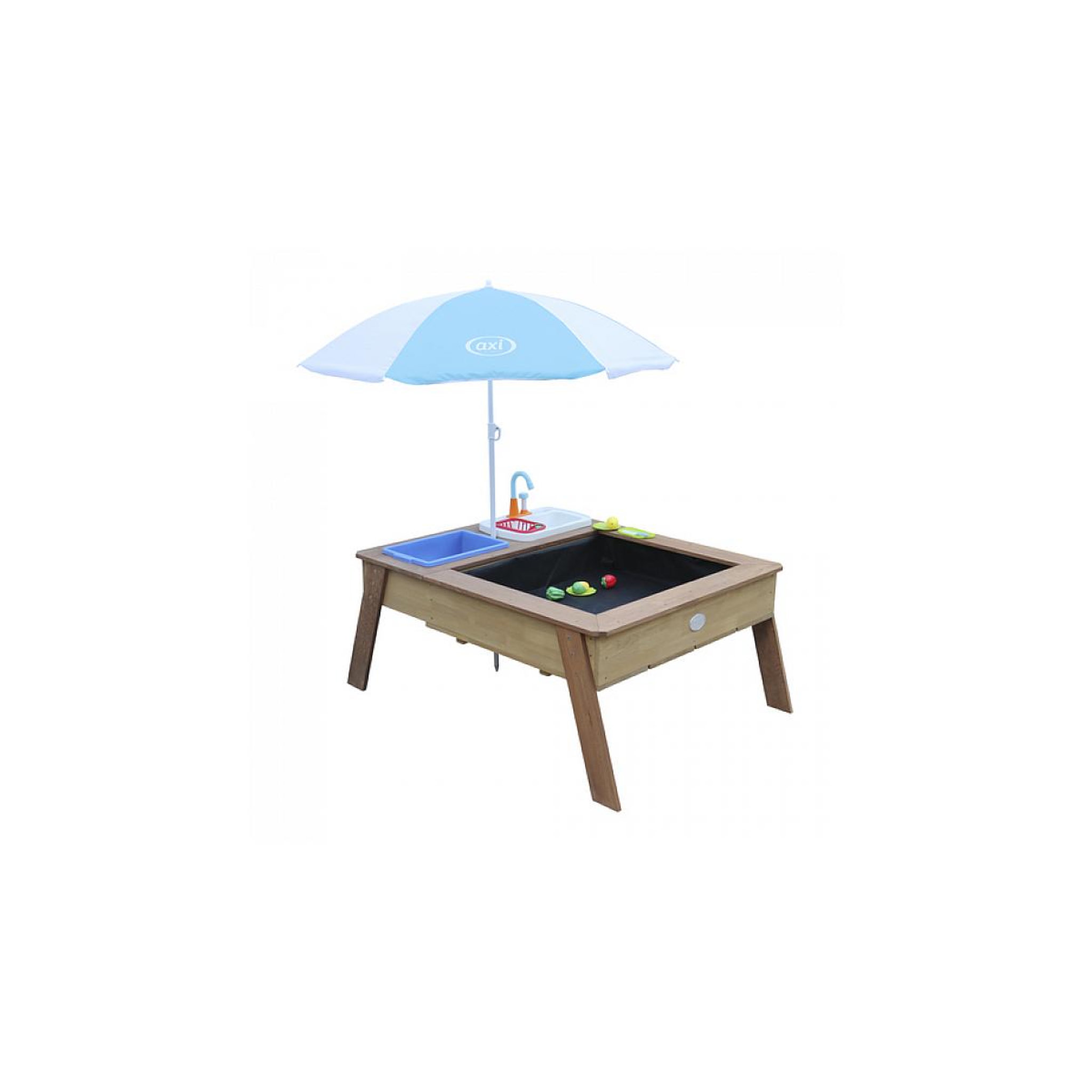 Voir la diapositive 2 : Axi House AXI Linda Table sable et eau avec Cuisine et evier Marron Parasol Bleu Blanc