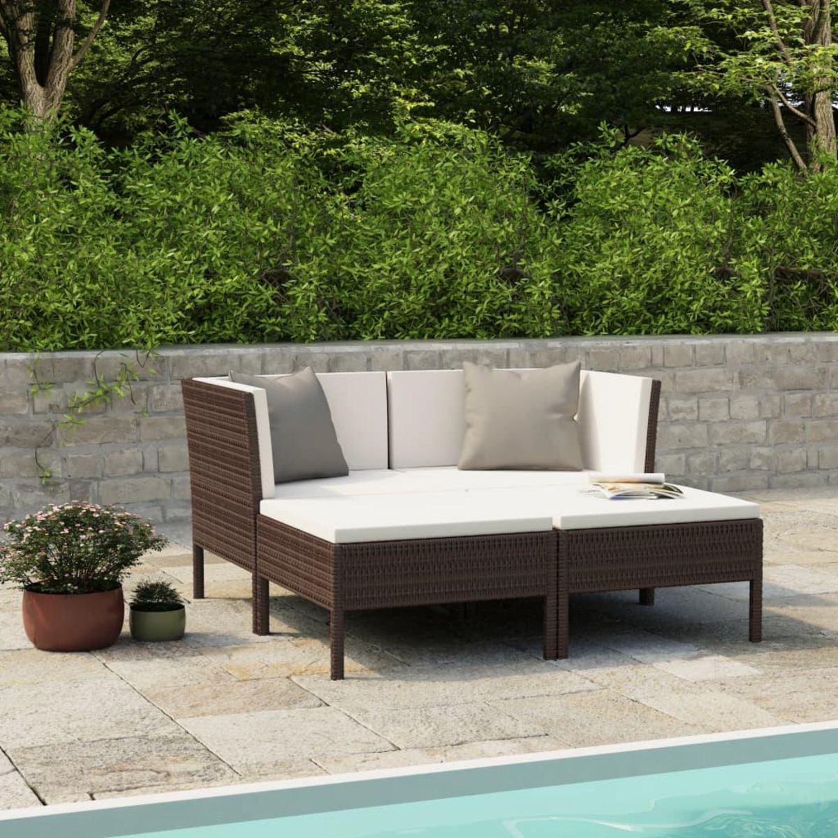 VIDAXL Salon de jardin 4 pcs avec coussins Resine tressee Marron