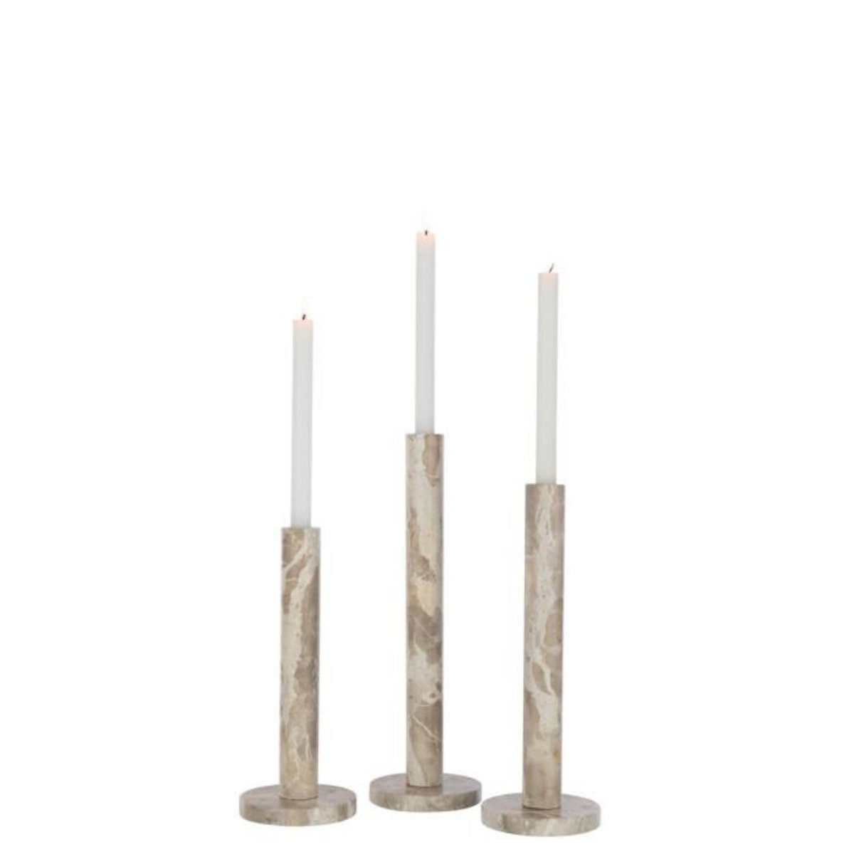 Paris Prix Lot de 3 Bougeoirs en Marbre  Bali  40cm Beige