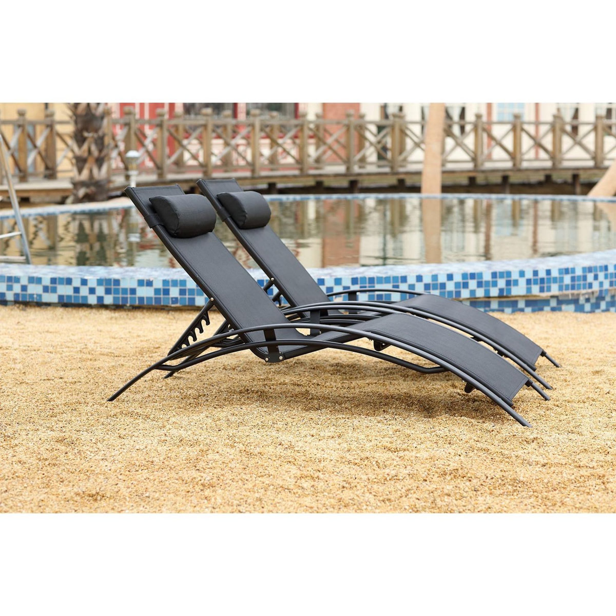 CONCEPT USINE Lot de 2 transats empilables et ajustables en alu noir BAHIA