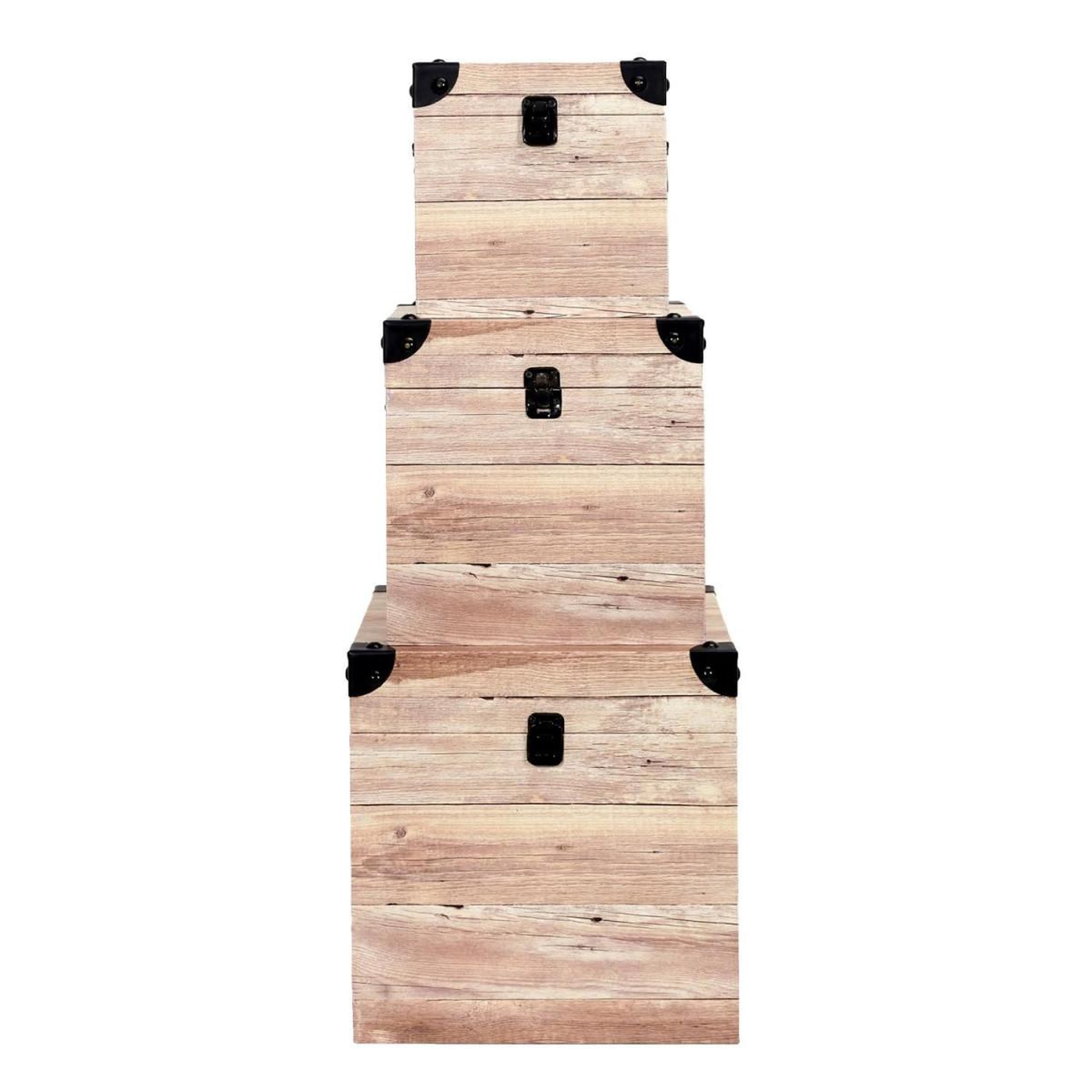 Voir la diapositive 2 : The Home Deco Factory Lot de 3 malles déco  impression bois  30cm beige