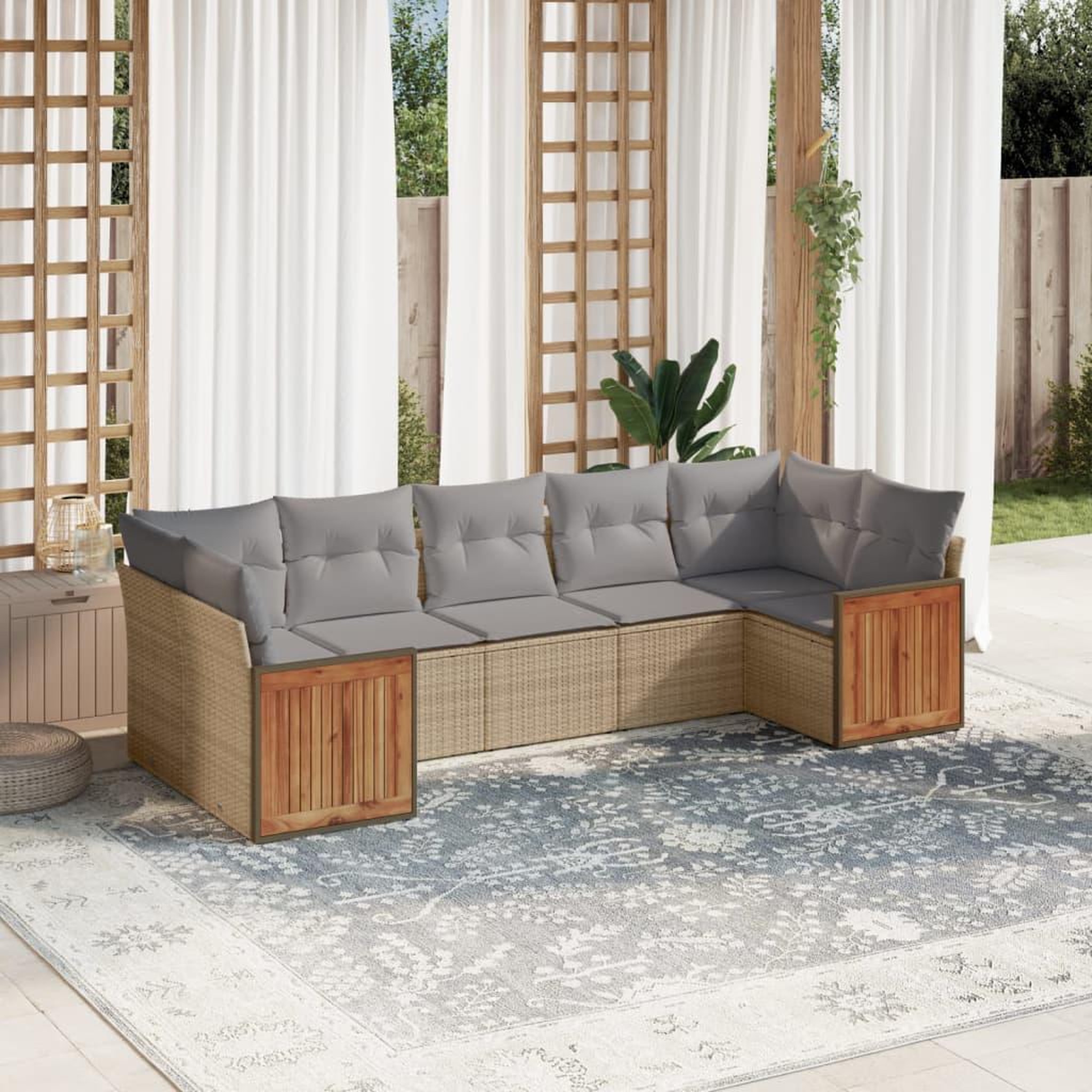 VIDAXL Salon de jardin avec coussins 7 pcs beige resine tressee