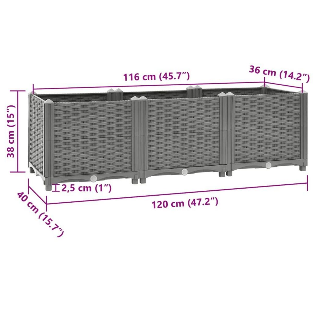 VIDAXL Lit sureleve 120x40x38 cm Polypropylene
