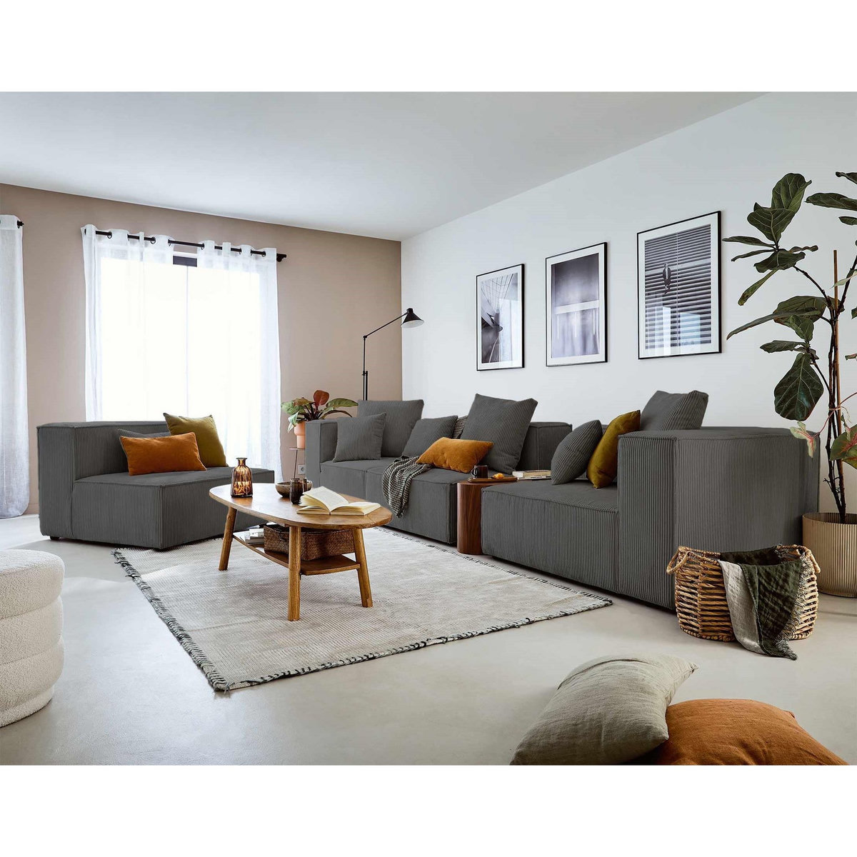 LISA DESIGN Colombine - module d'assise droit - en velours côtelé