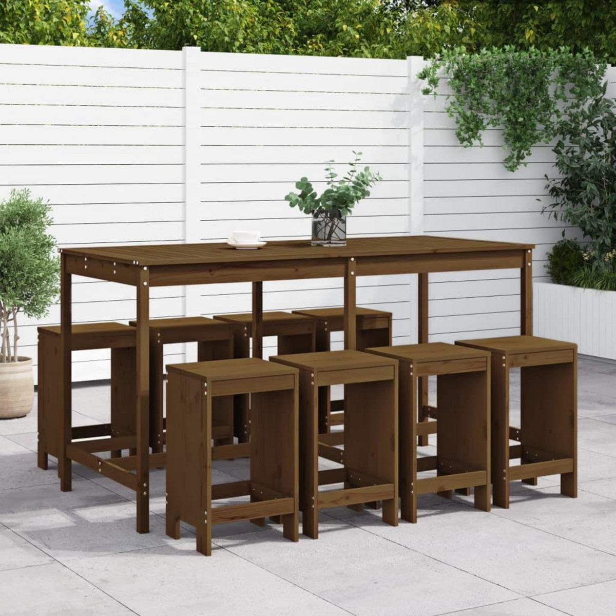 VIDAXL Ensemble de bar de jardin 9 pcs marron miel bois de pin massif
