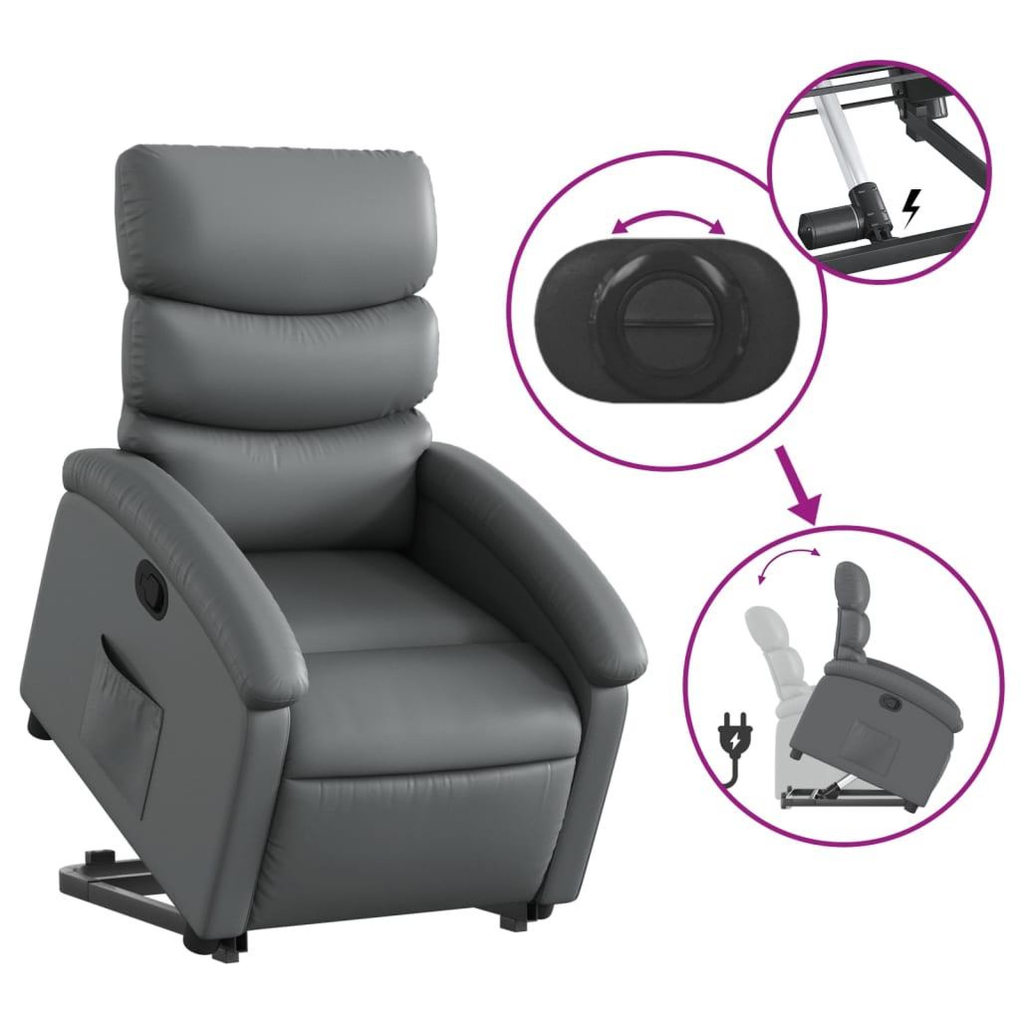 Voir la diapositive 5 : VIDAXL Fauteuil inclinable Gris Similicuir