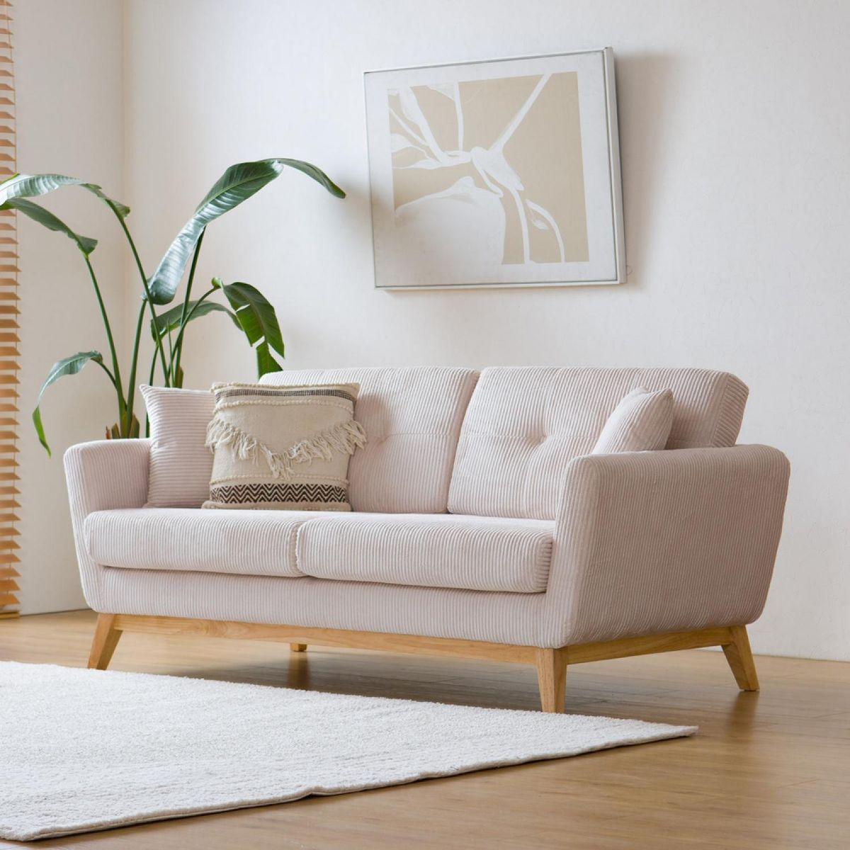 CONCEPT USINE Canapé scandinave 3 places velours côtelé beige HOGA