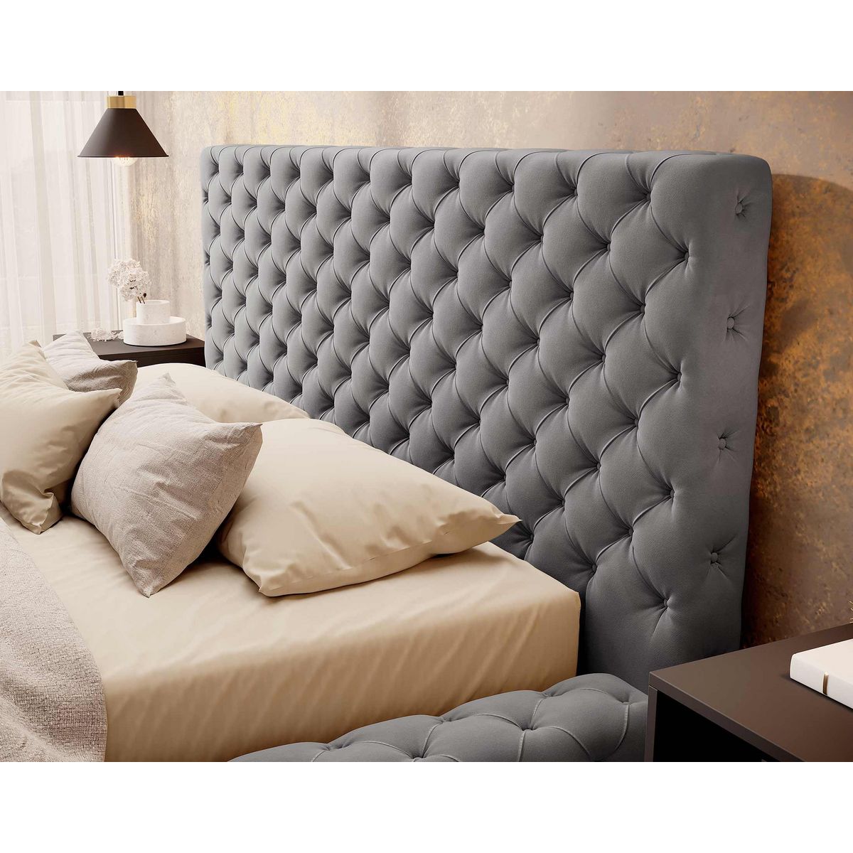 BEST MOBILIER Christiana - lit coffre - 160x200 - sommier inclus - en velours