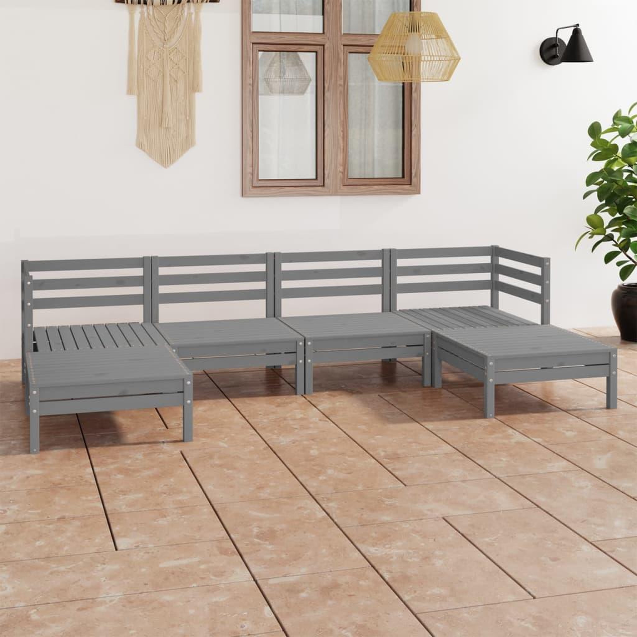 Voir la diapositive 1 : VIDAXL Salon de jardin 6 pcs Gris Bois de pin massif