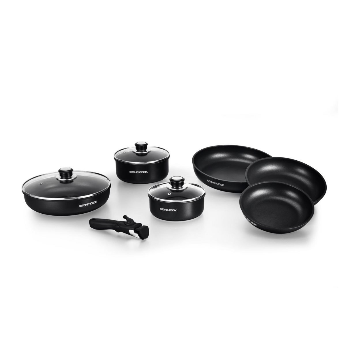 KITCHEN COOK Batterie de cuisine 10 pièces en aluminium noire