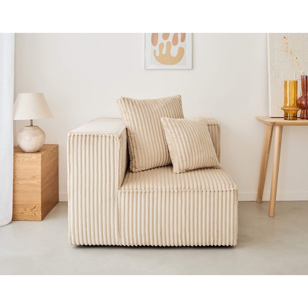 LISA DESIGN Colombine - module d'assise d'angle réversible - en velours côtelé grosses côtes