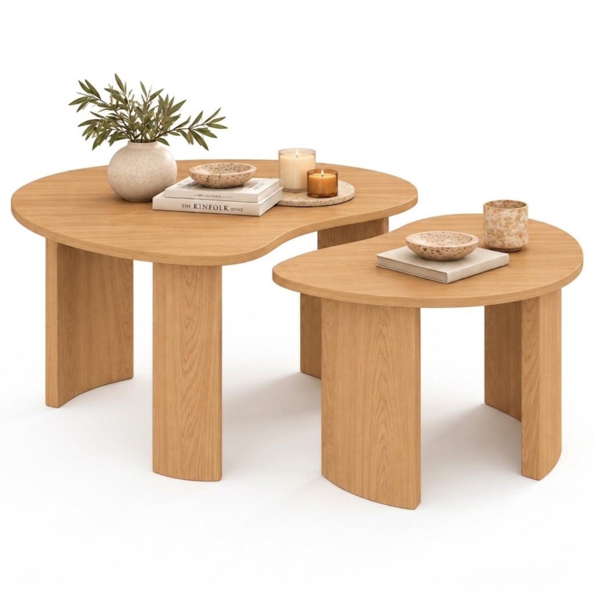ID MARKET Lot de 2 tables basses gigognes COLINE 70/50 bois façon hêtre