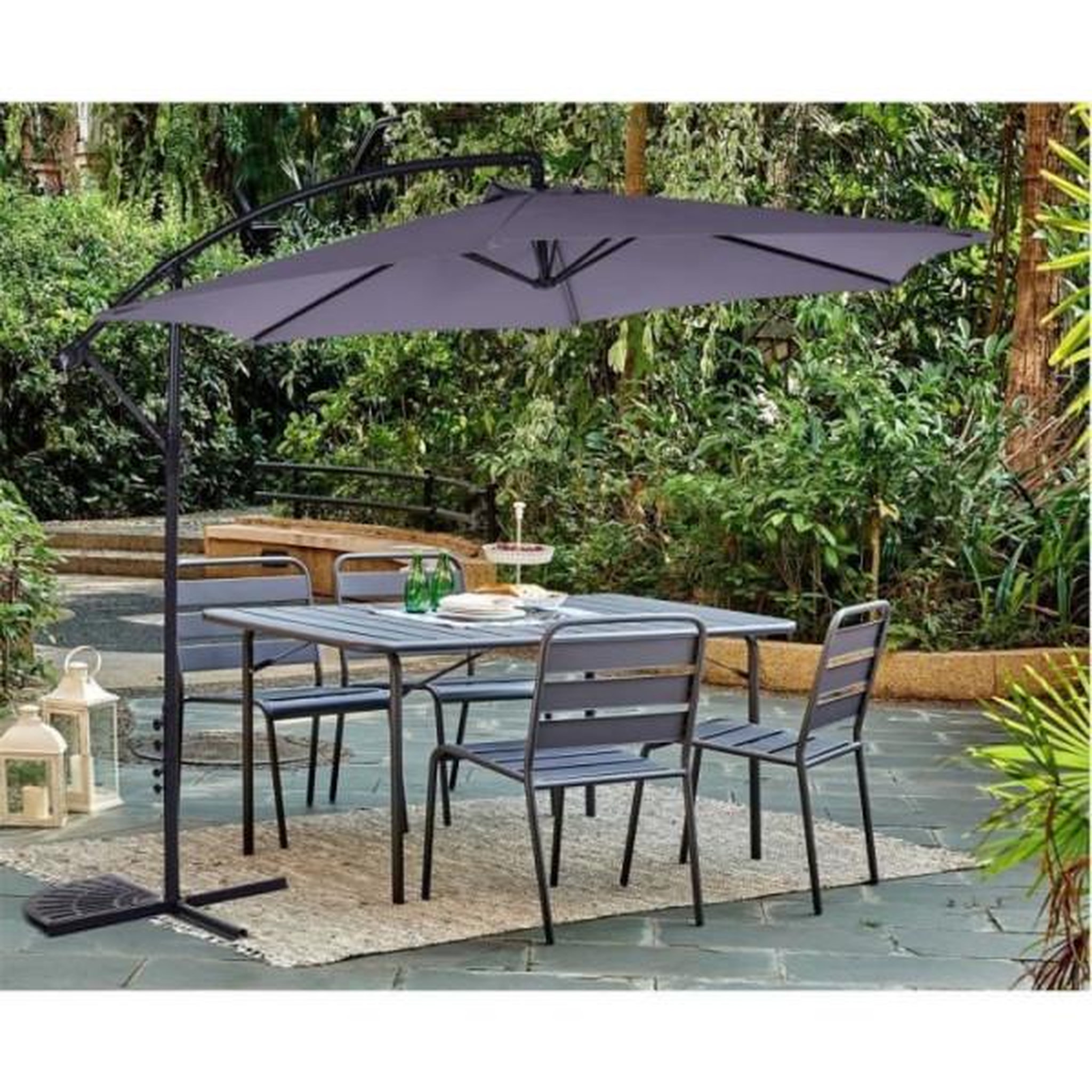 Voir la diapositive 2 : MARKET24 Parasol déporté diametre 3m - structure en aluminium avec toile polyester 180g- Gris - Tohota