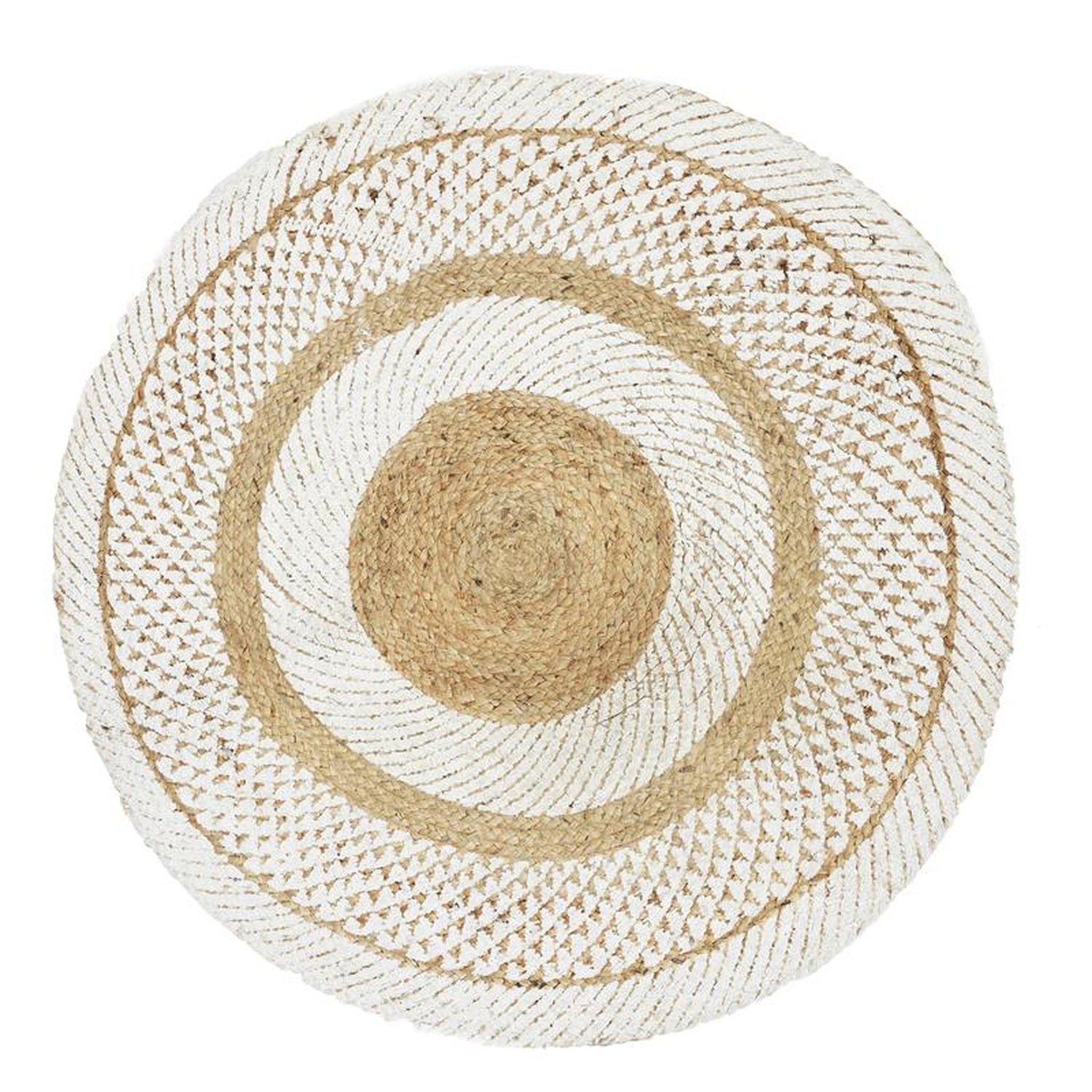 TOILINUX Tapis rond en Jute avec imprimé. Coloris disponibles : Blanc